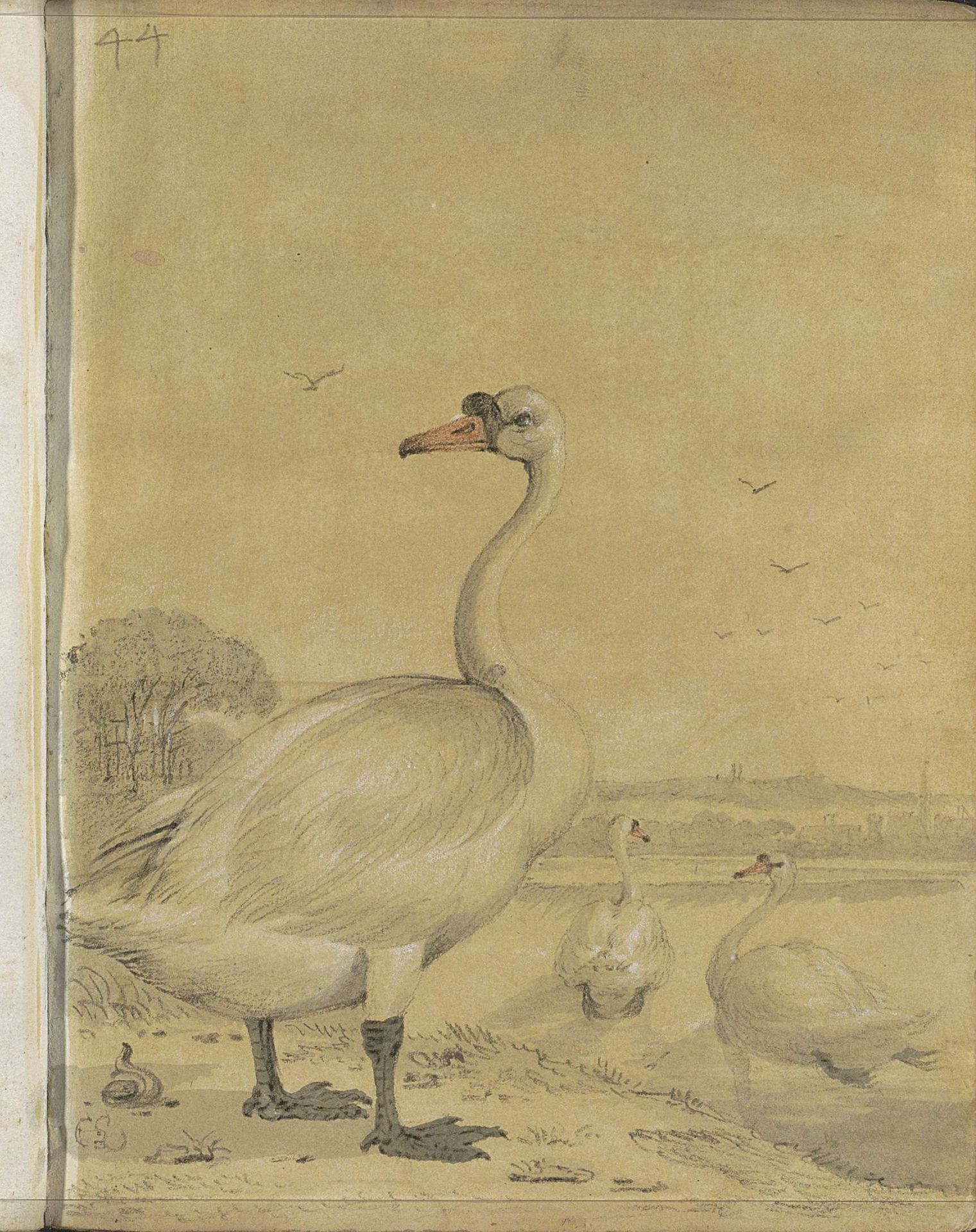 Landschap met een zwaan aan een waterkant by Cornelis Saftleven