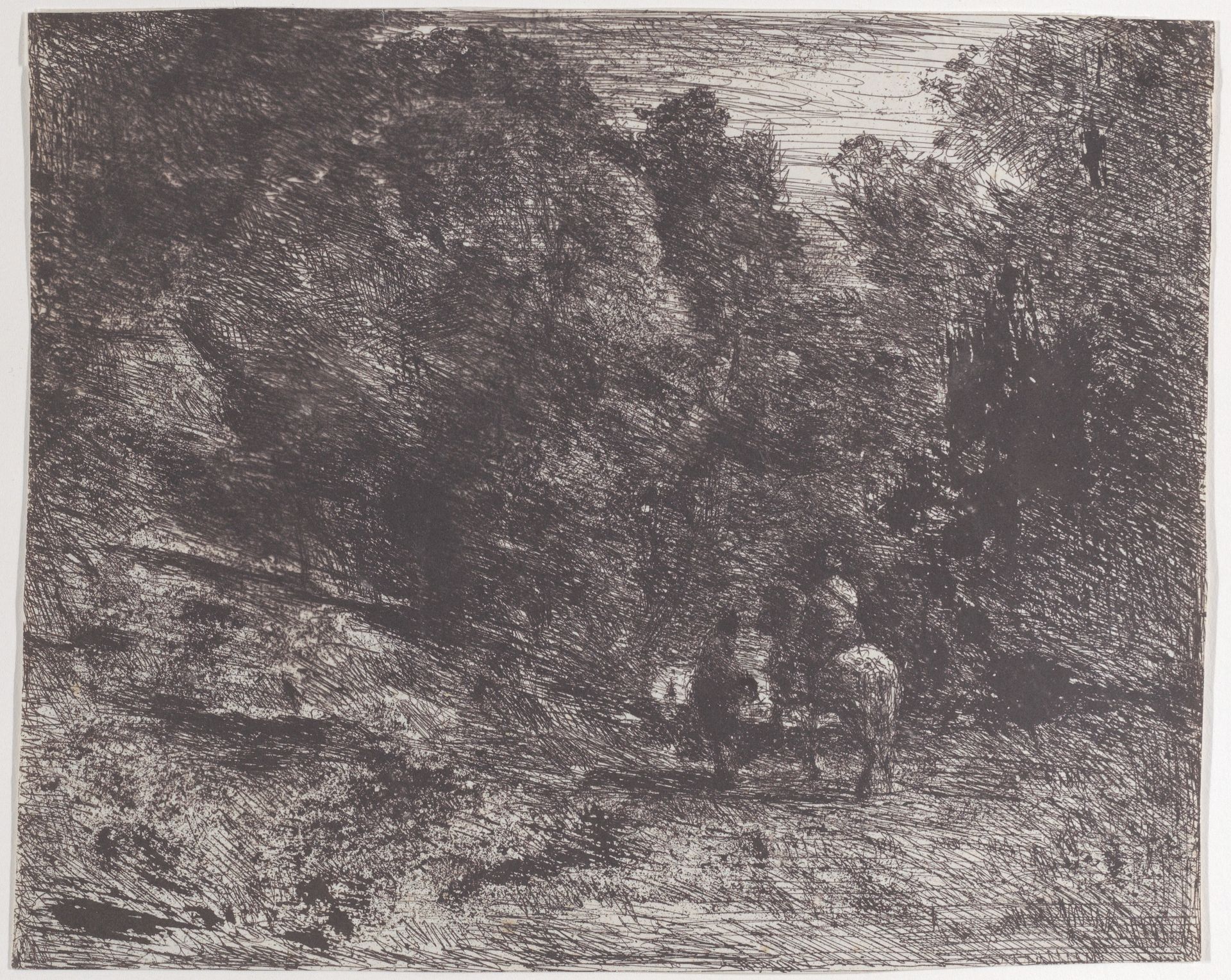Two Travelers in a Forest (Le Cavalier en forêt et le piéton) by Camille Corot
