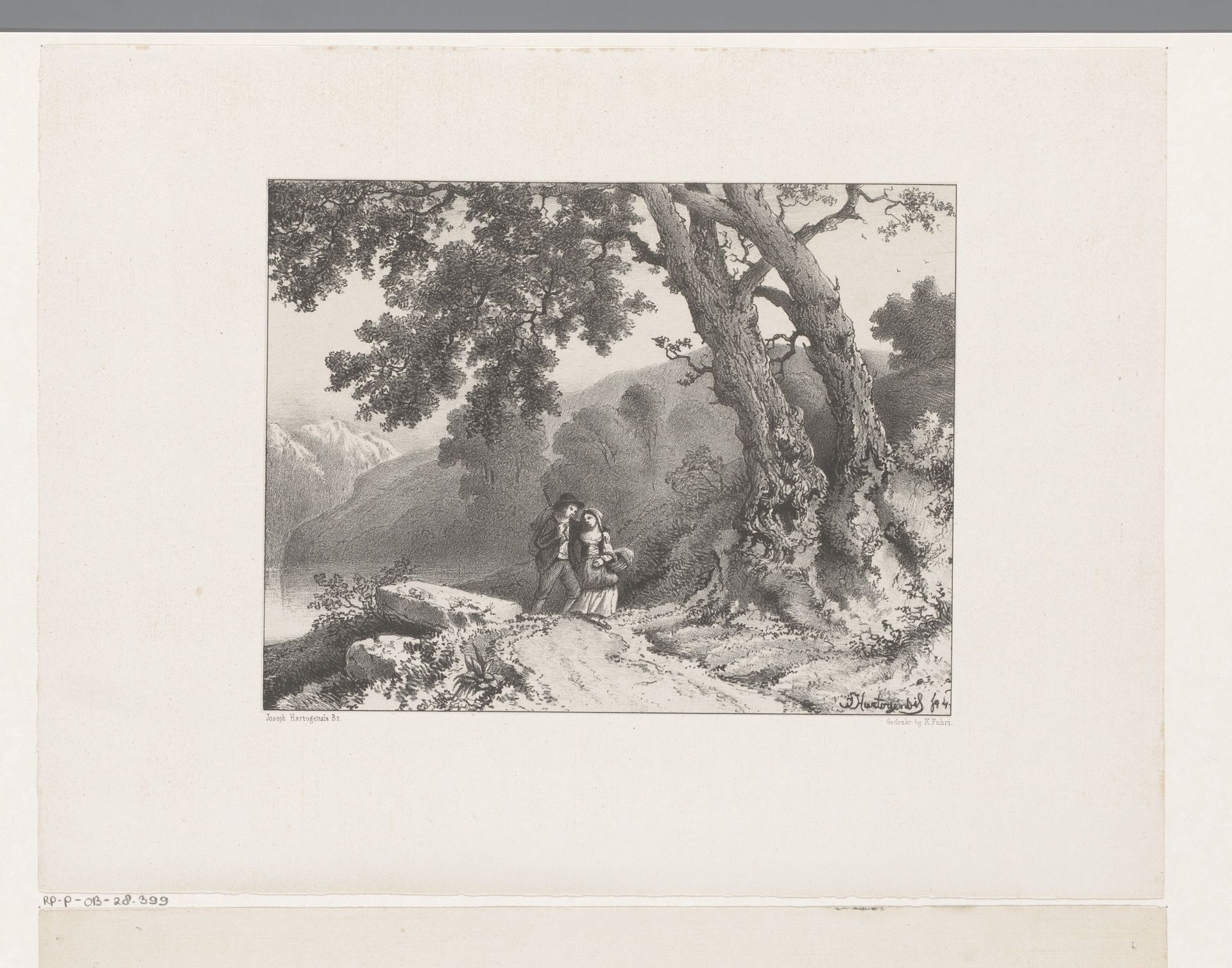 Bergachtig landschap met twee figuren by Joseph Hartogensis