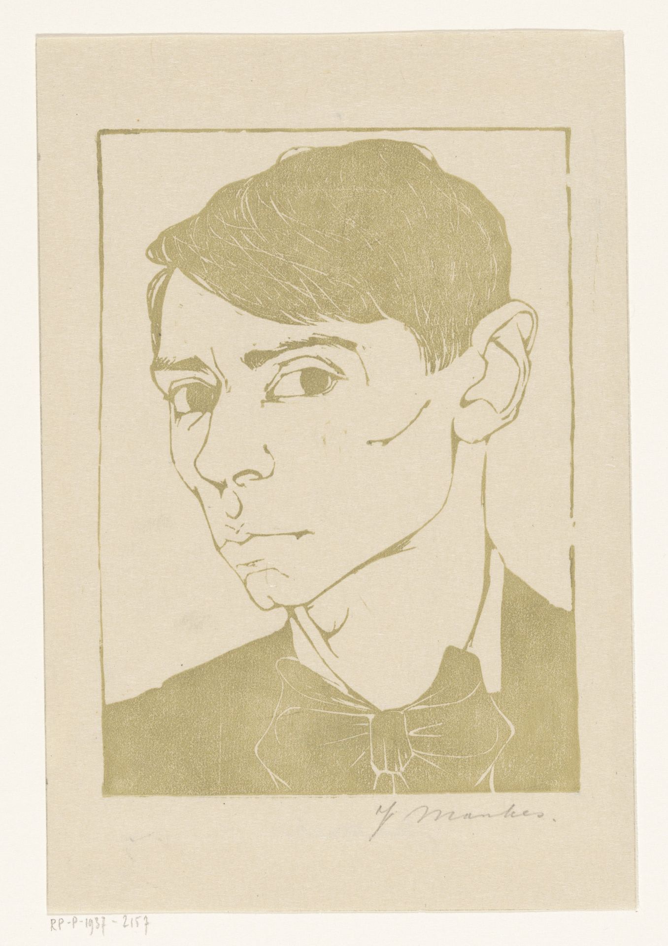 Zelfportret met vlinderdas by Jan Mankes