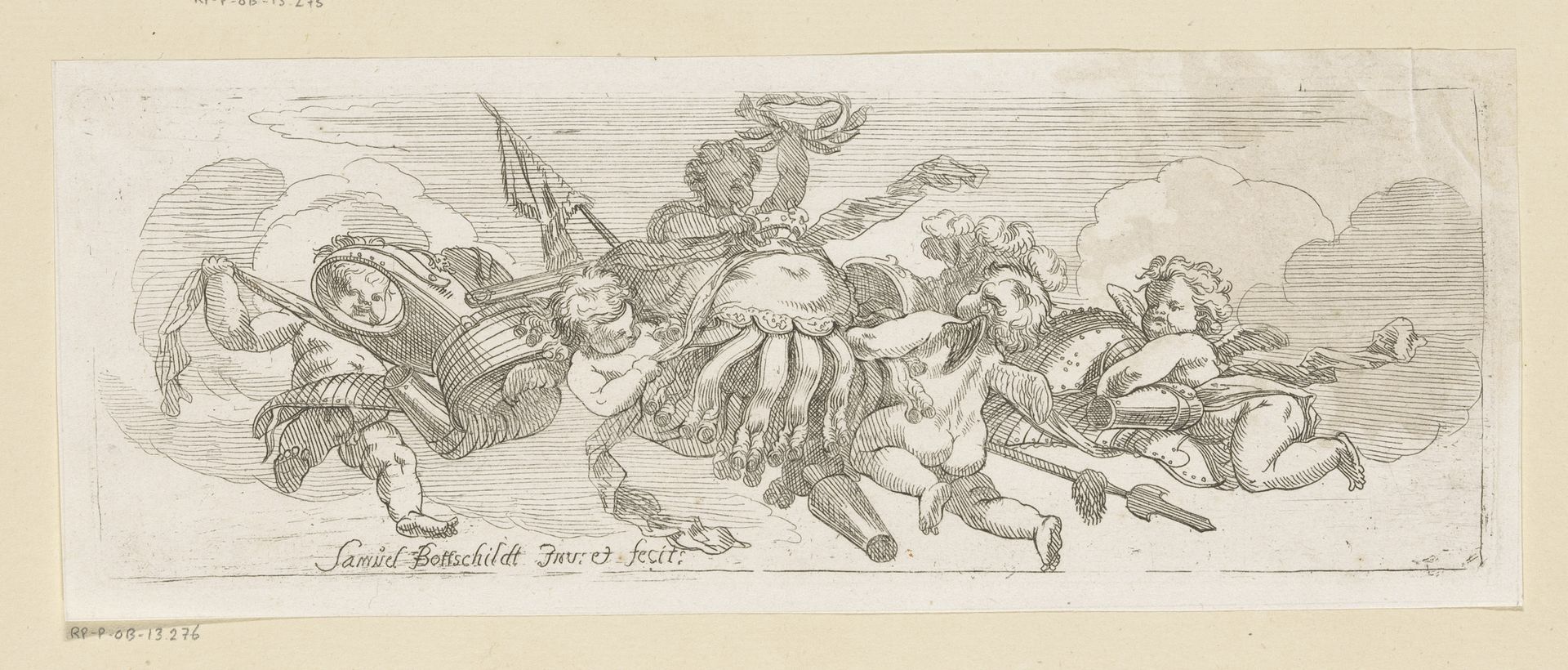 Putti met harnas en wapens by Samuel Bottschild