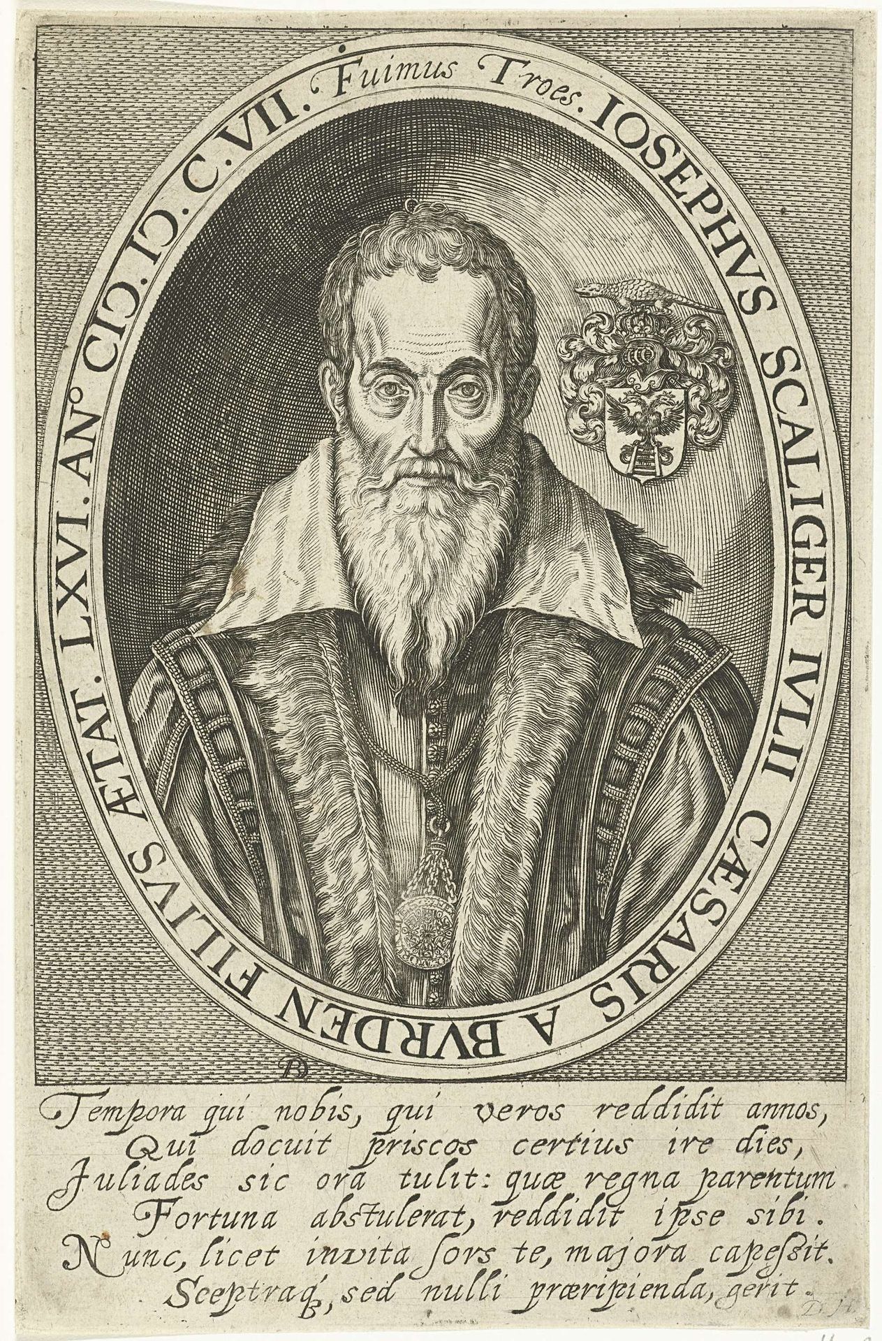 Portret van Josephus Scaliger op 66-jarige leeftijd by Bartholomeus Willemsz. Dolendo