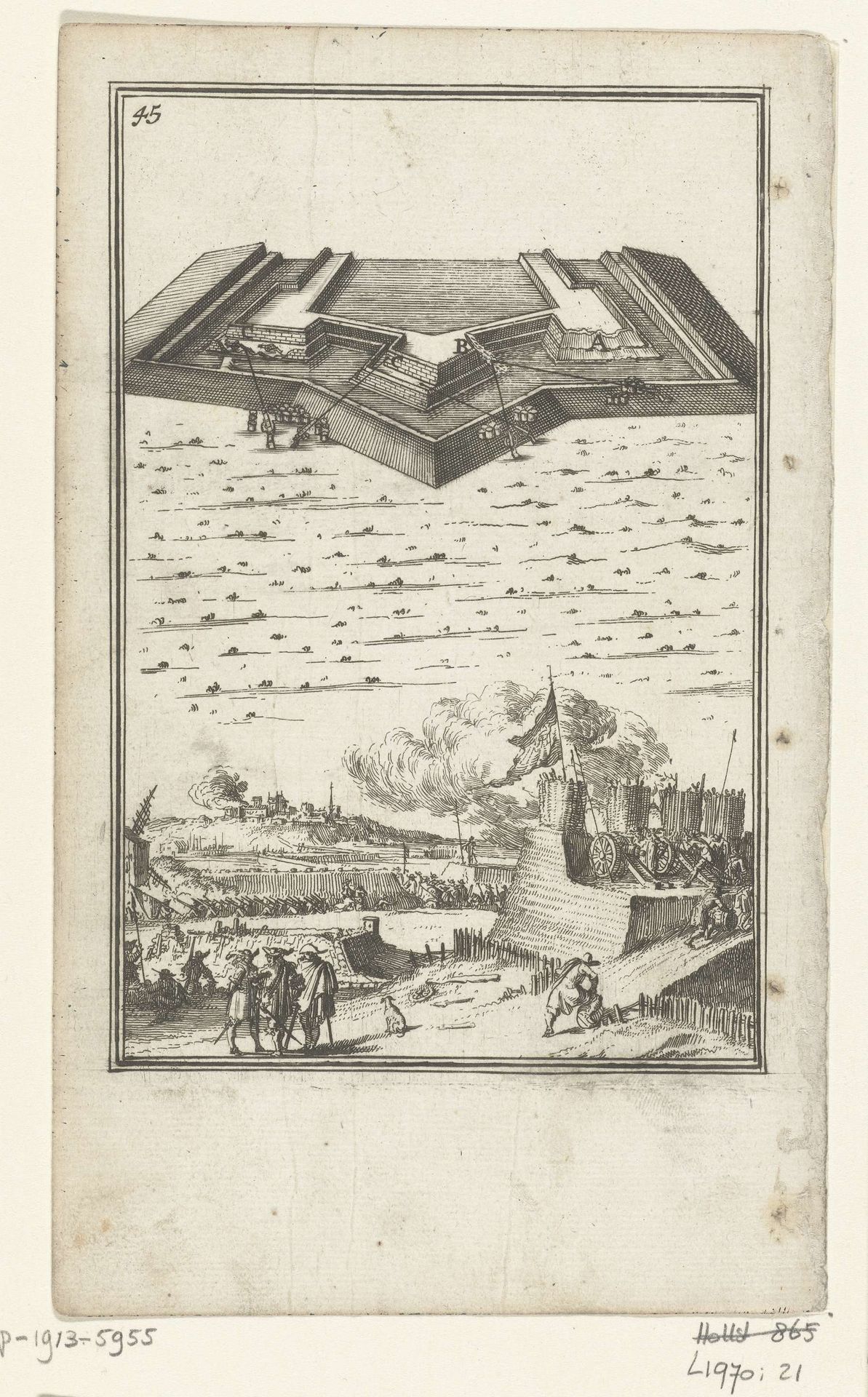 Illustratie voor 'Den Arbeid van Mars' van Allain Manesson Mallet by Romeyn de Hooghe