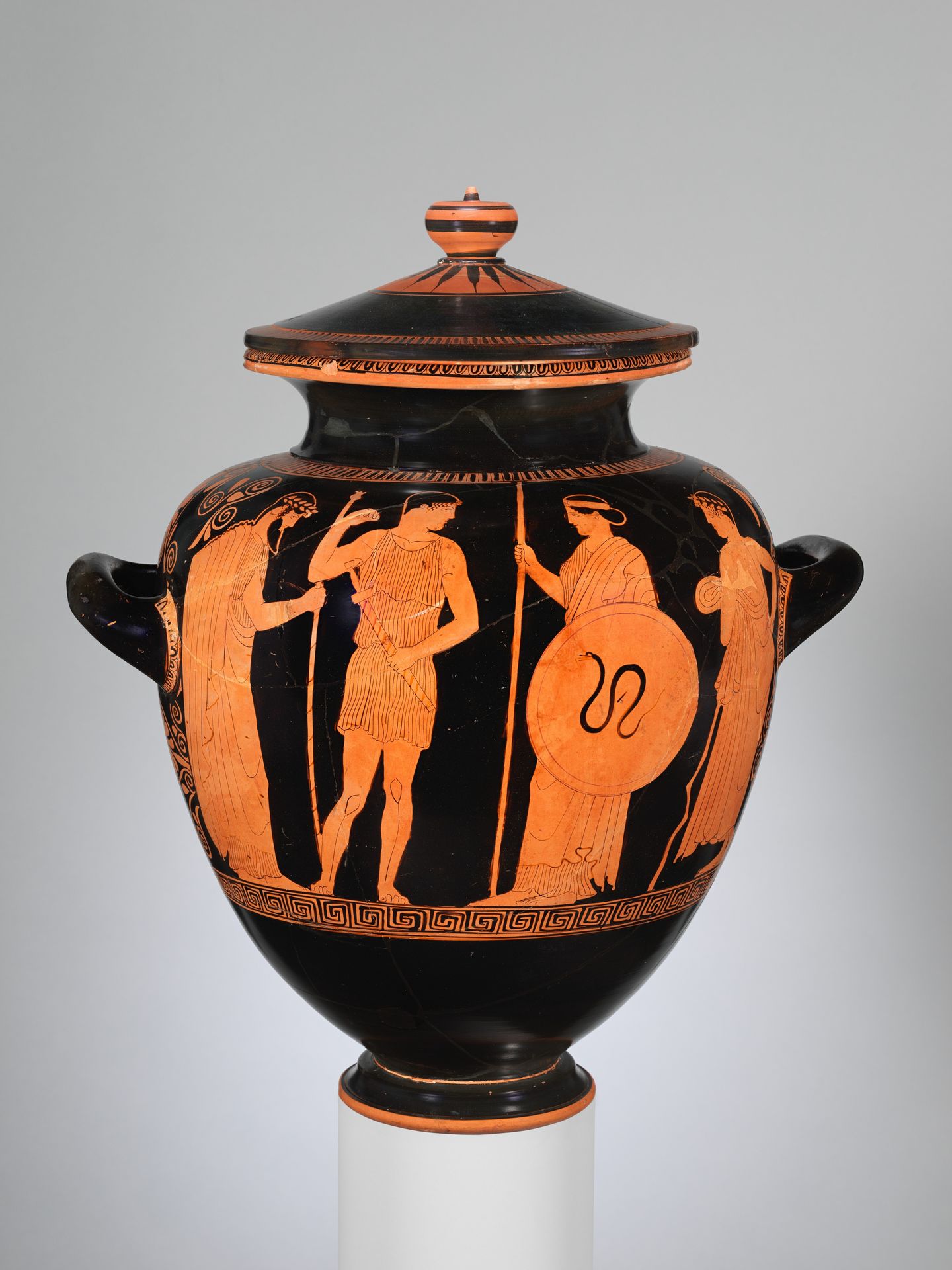 Terracotta stamnos (jar) with lid by Anonymous