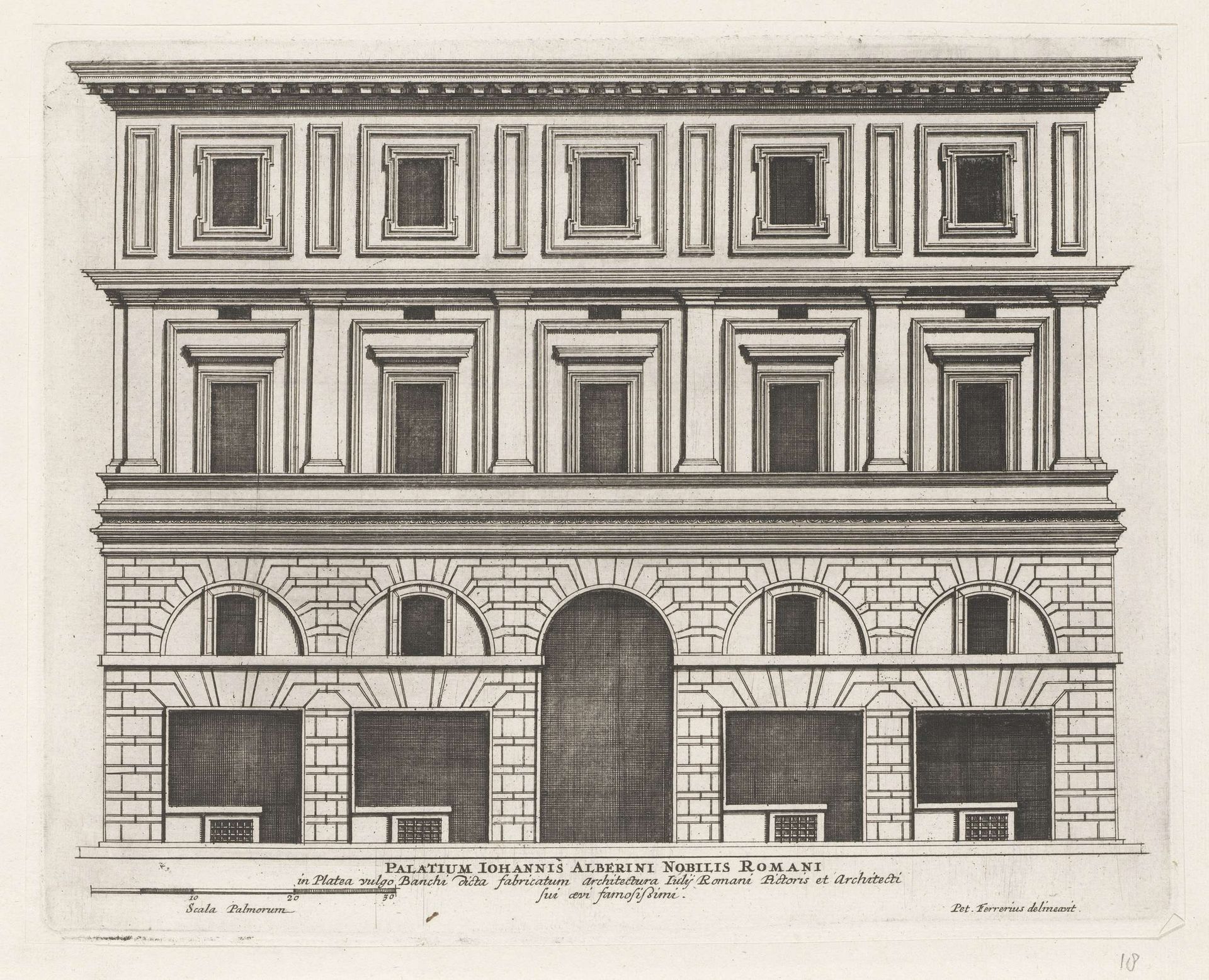 Façade van Palazzo Alberini Cicciaporci te Rome by Giovanni Battista Falda