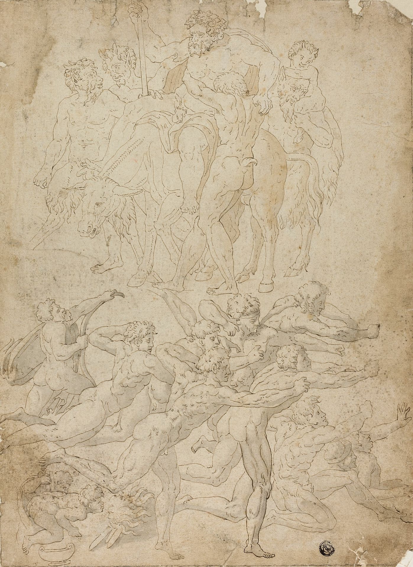 Archers Shooting at a Herm, Triumph of Bacchus, and Other Studies by Michelangelo