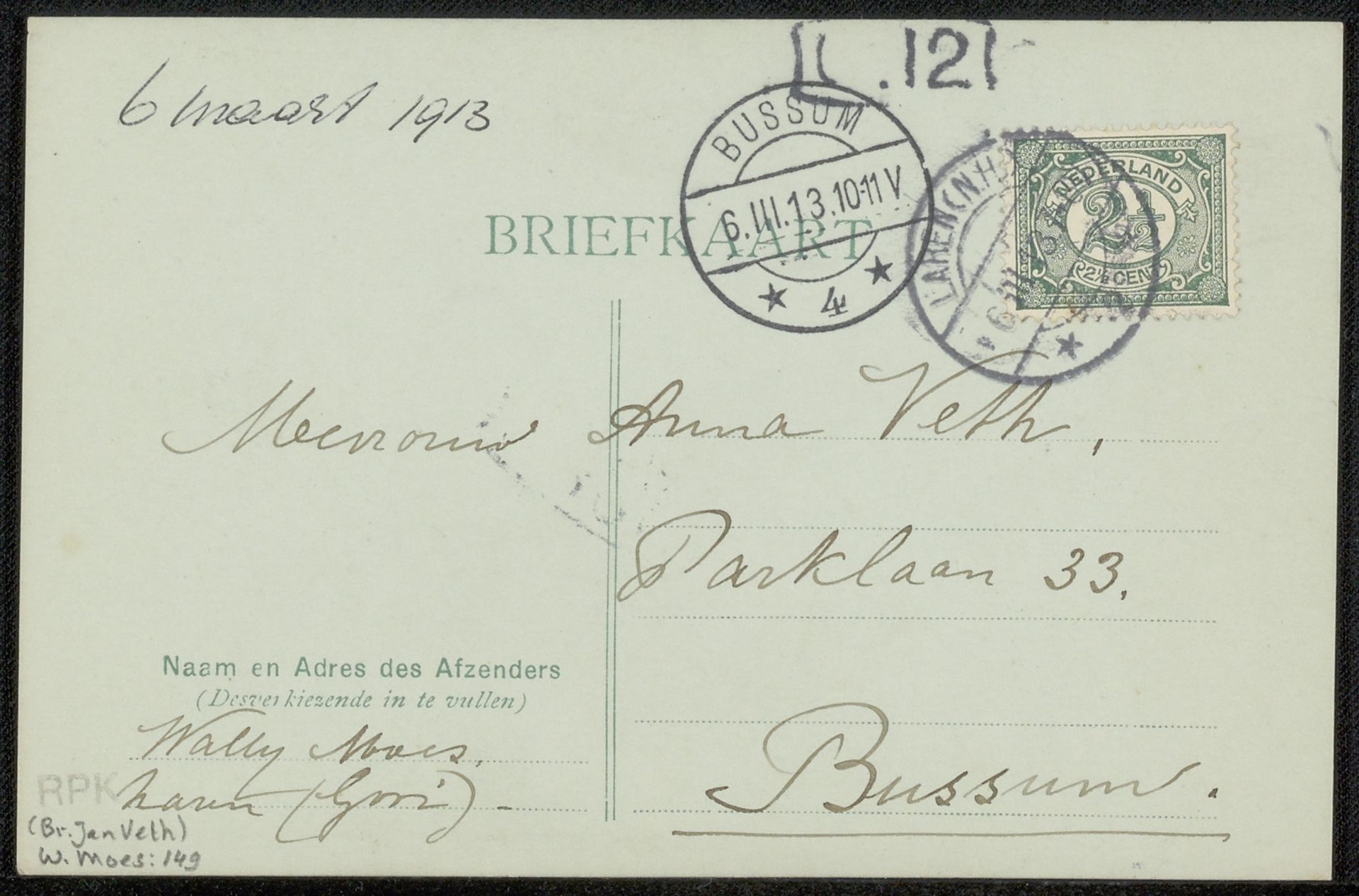 Briefkaart aan Anna Dorothea Dirks by Wally Moes