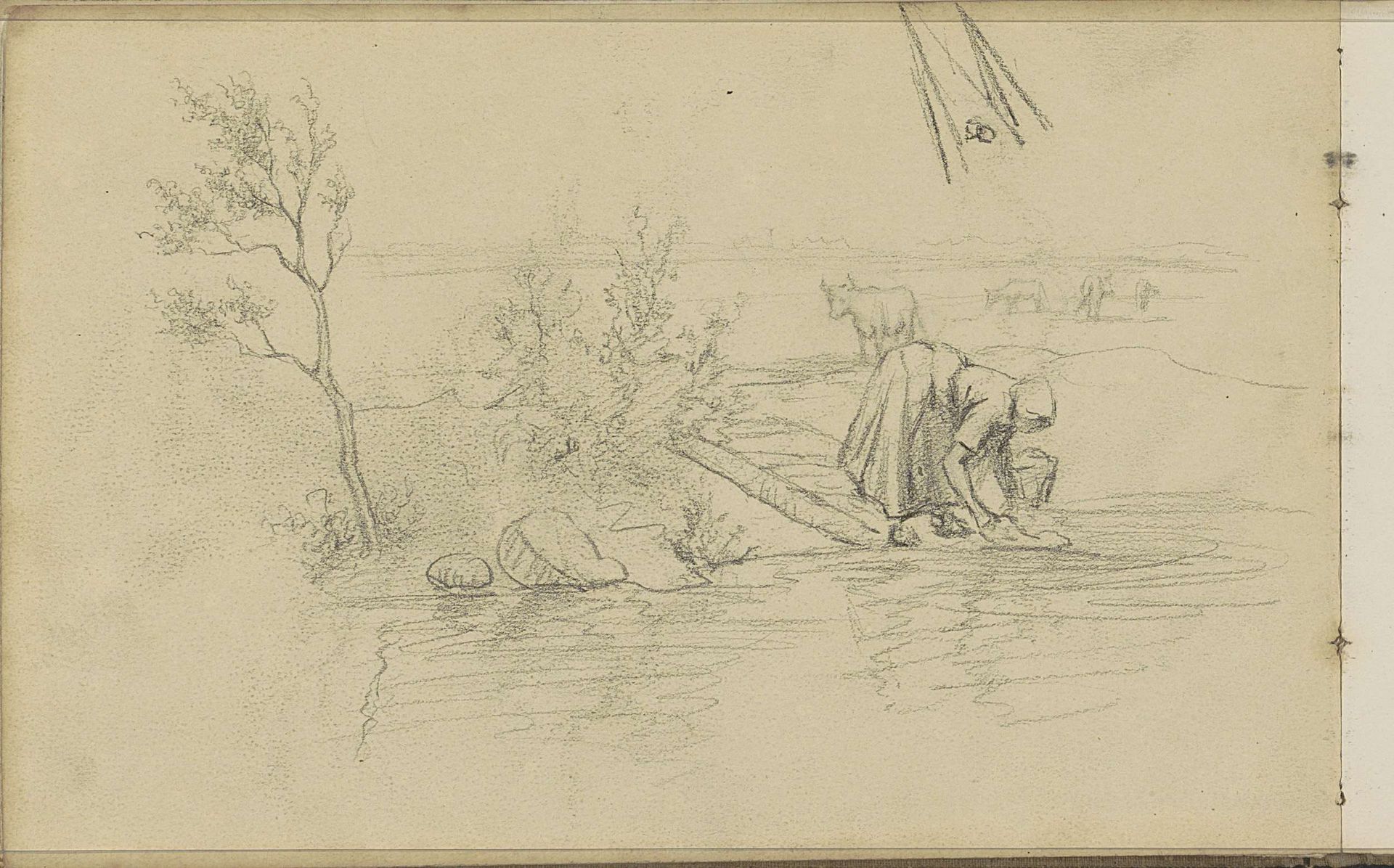 Vrouw die kleding wast in een rivier by Willem Cornelis Rip