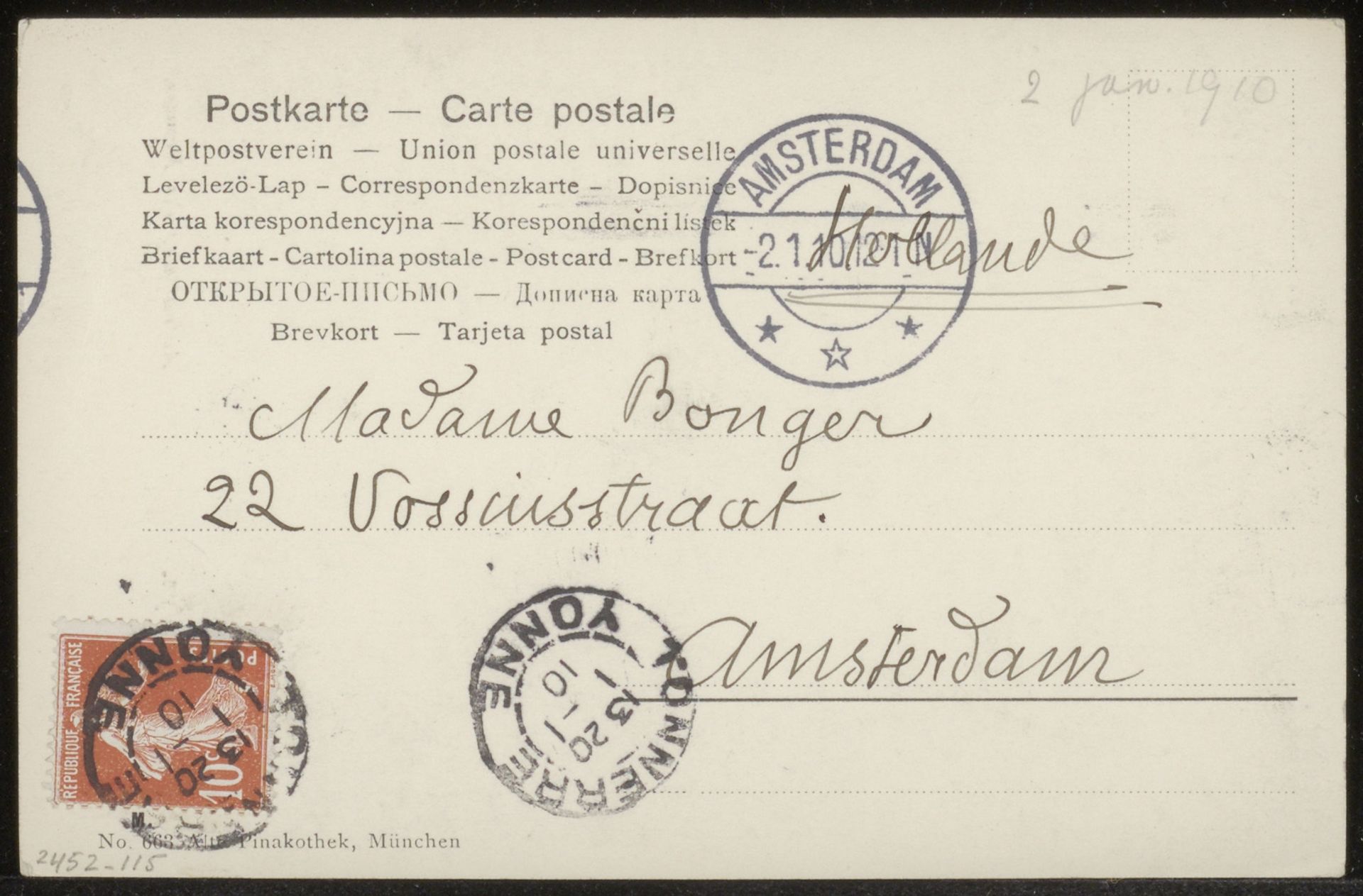 Prentbriefkaart aan Anne Marie Louise van der Linden by Emile Bernard