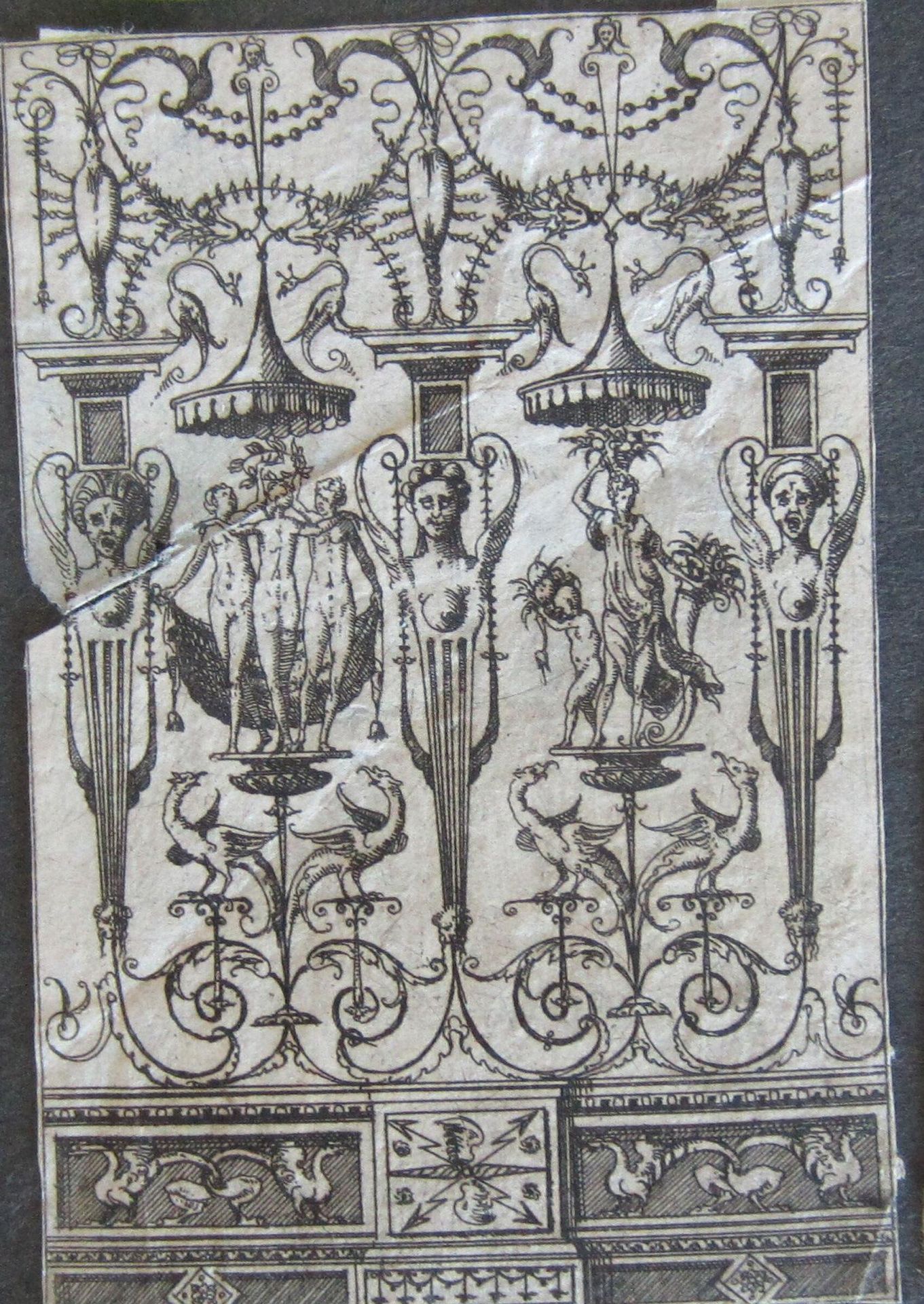 Grotesque with Three Female Terms with Single Breasts by Jacques Androuet Du Cerceau