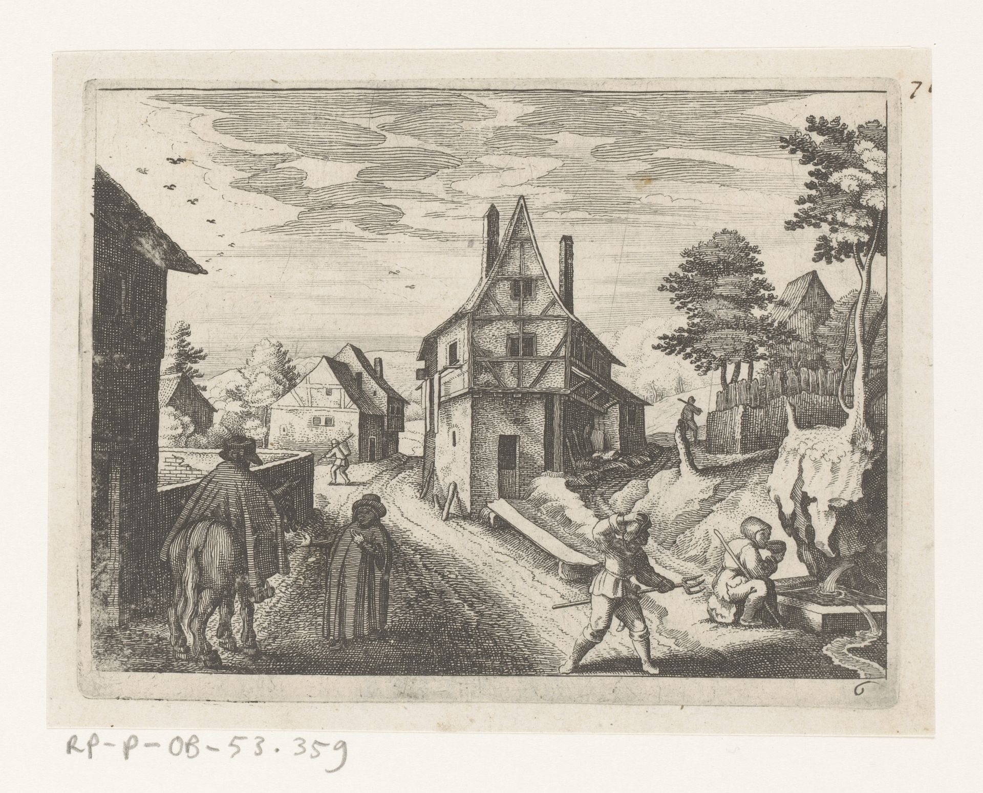 Dorpsgezicht met waterbron by Matthäus (I) Merian