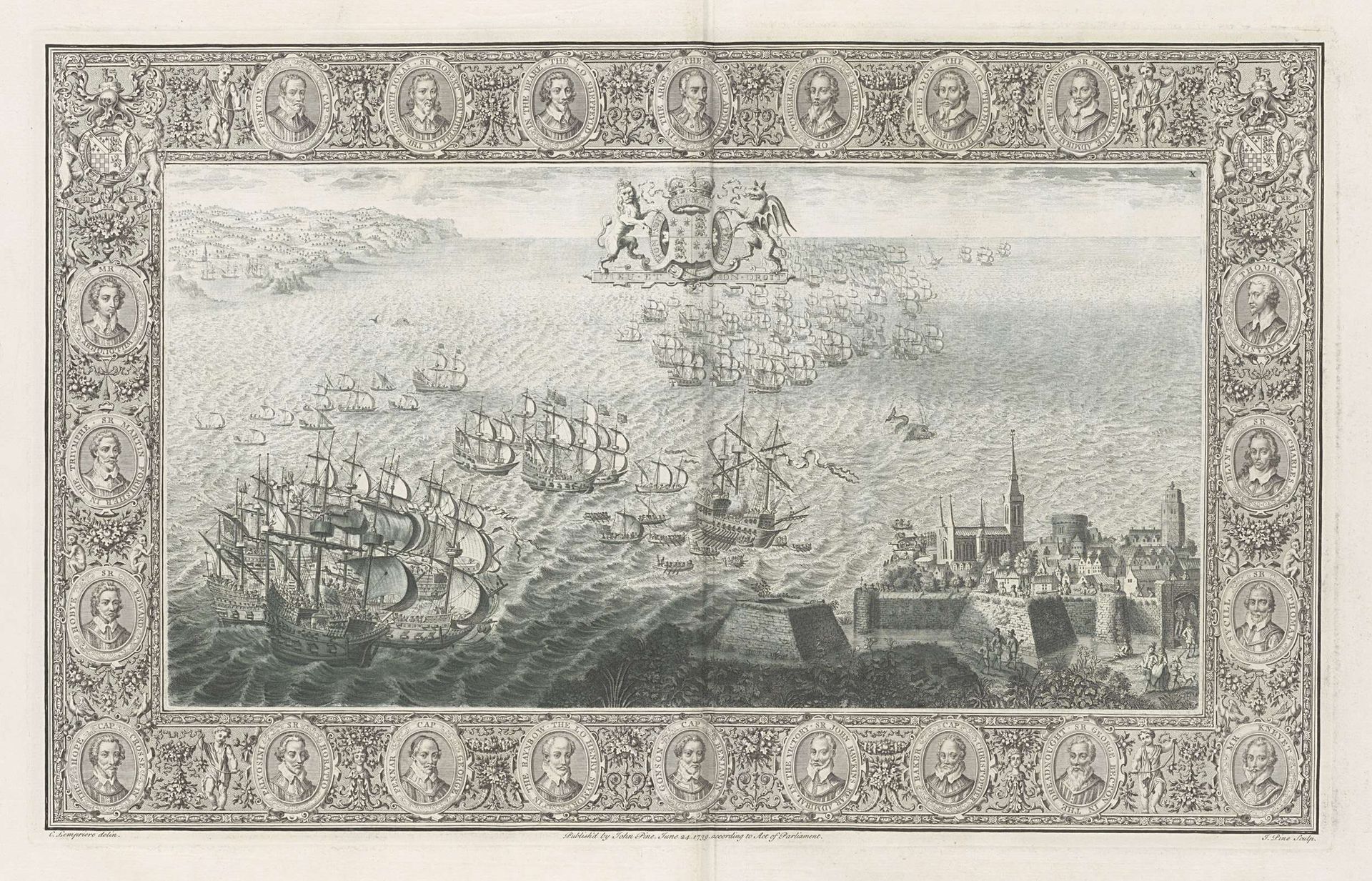 Reproductie van een wandtapijt over de Spaanse Armada (29-31 juli) by John Pine
