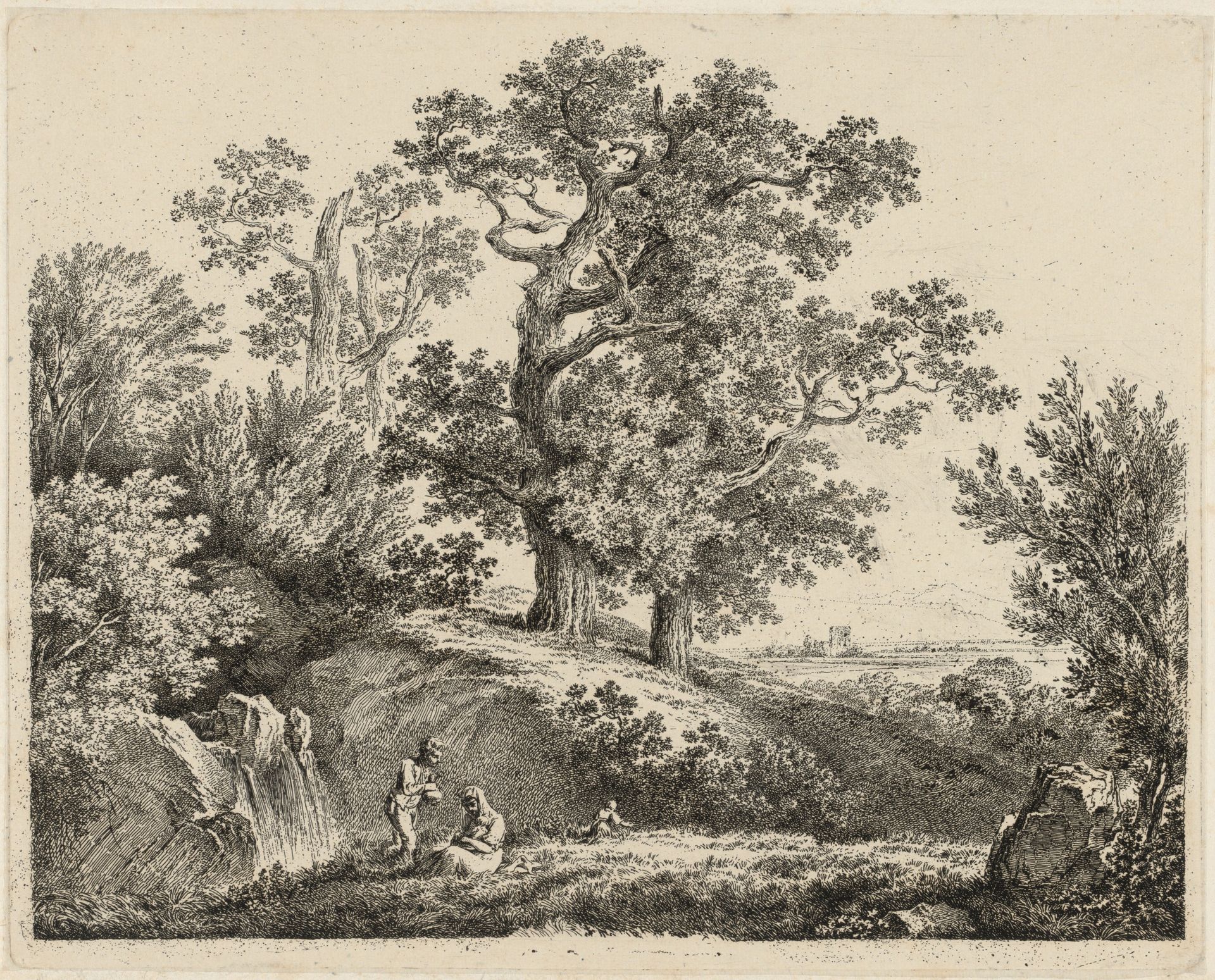 Landscape with a Waterfall and a Resting Family by Martin von Molitor