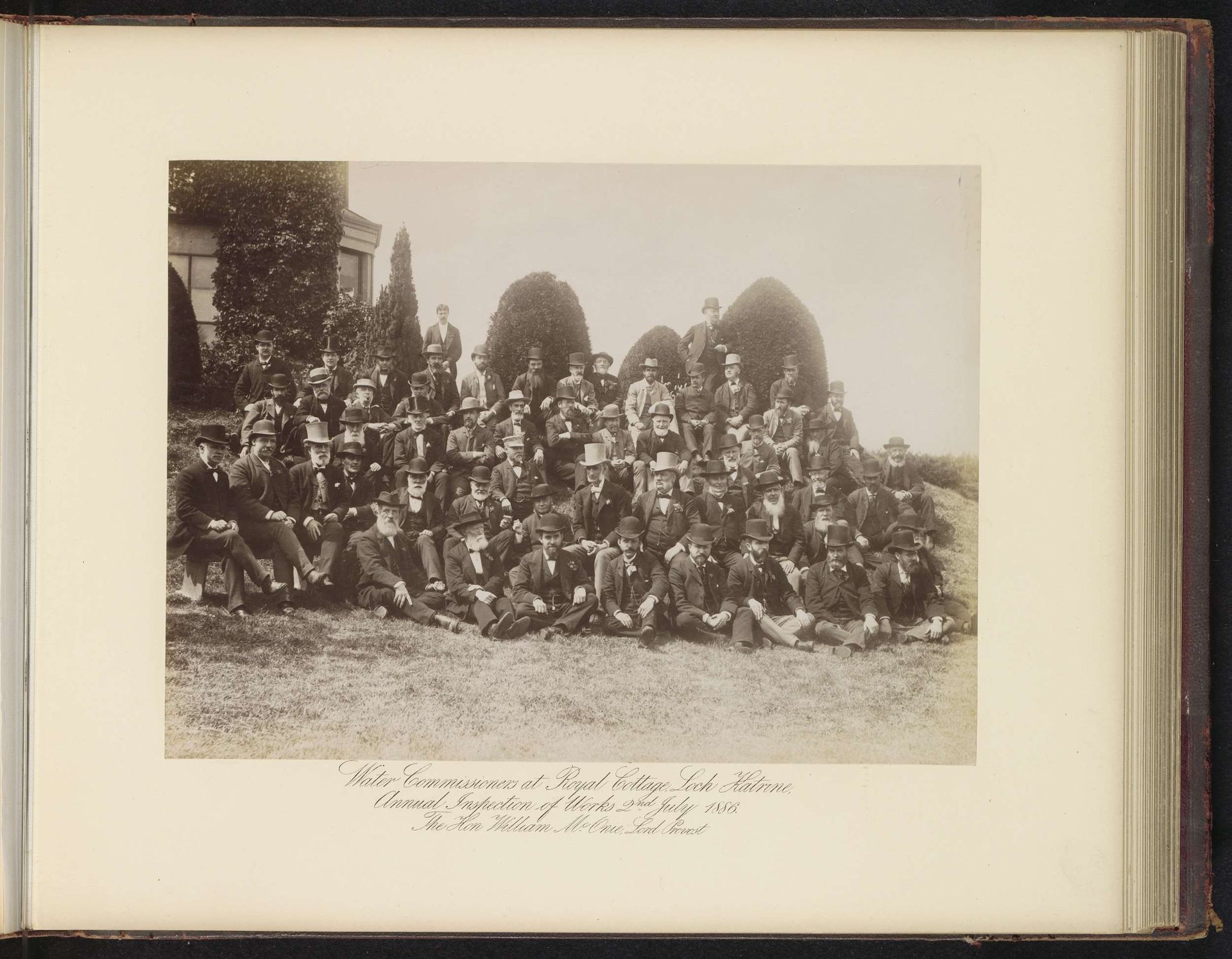 Water Commissioners at Royal Cottage, Loch Katrine, annual inspection of works 2nd July, 1886. The Hon. William McOnie, Lord Provost by T. & R. Annan & Sons
