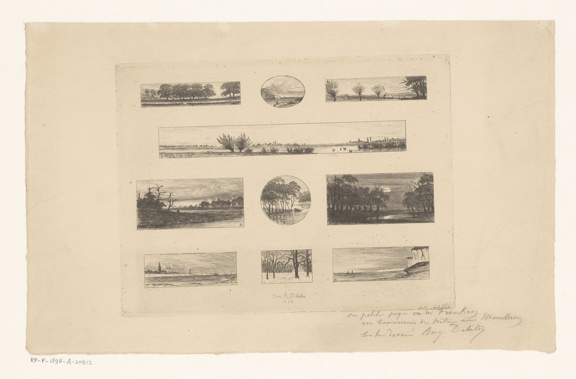 Tien landschappen van verschillend formaat by Auguste Delâtre