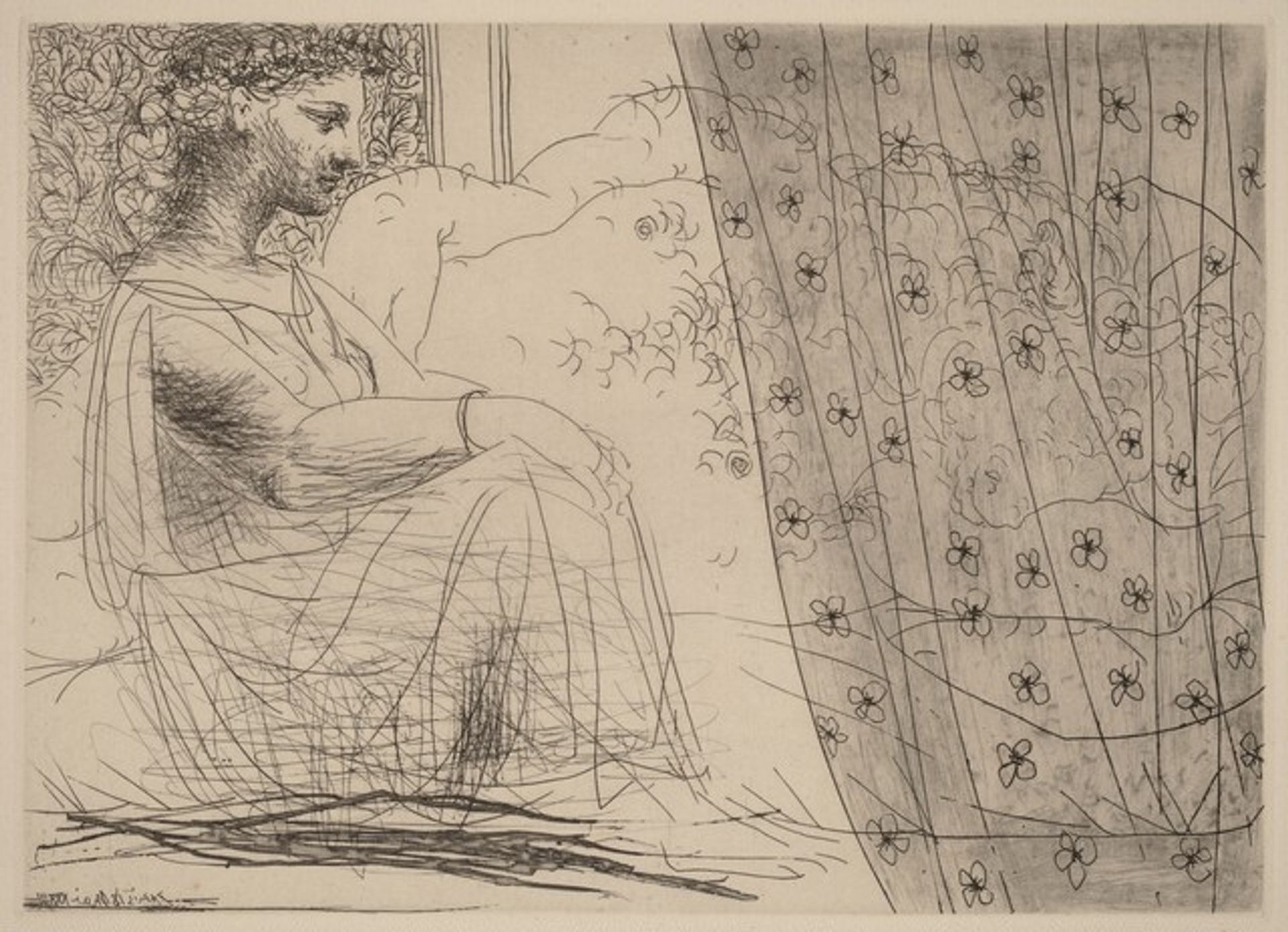 Marie-Thérèse, as a Vestal Virgin, Watching the Sleeping Minotaur (Marie-Thérèse, en vestale, veillant le mintaoure endormi) by Pablo Picasso