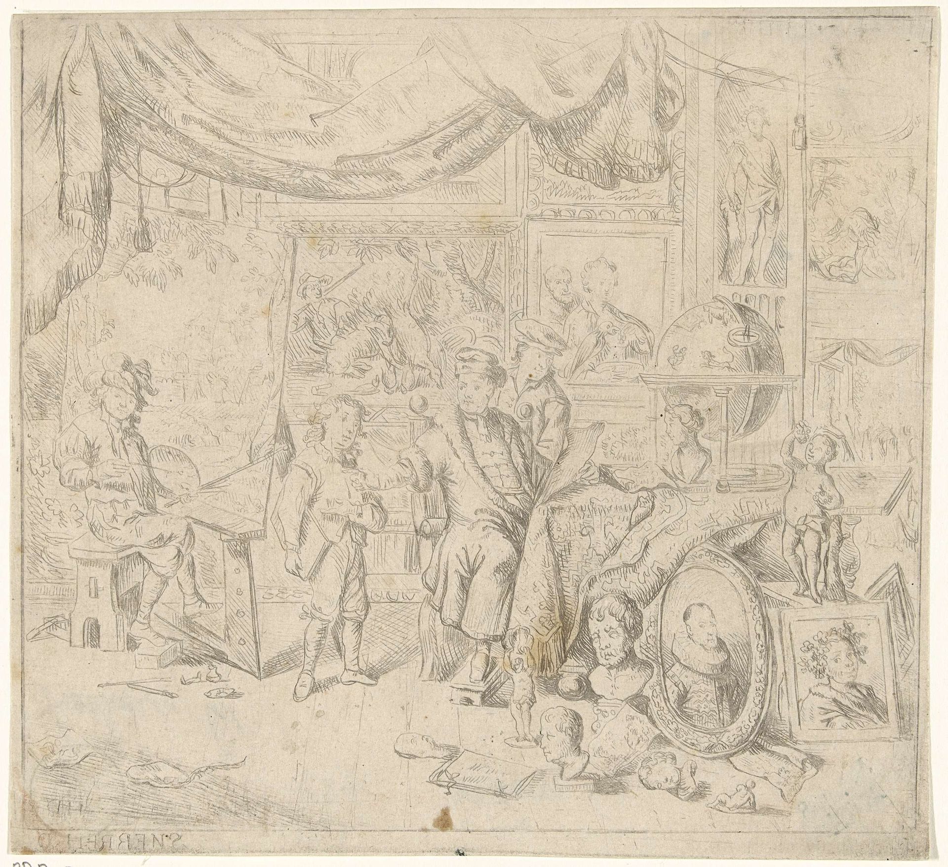 Interieur van een kunstkabinet by Daniël (I) Herreyns