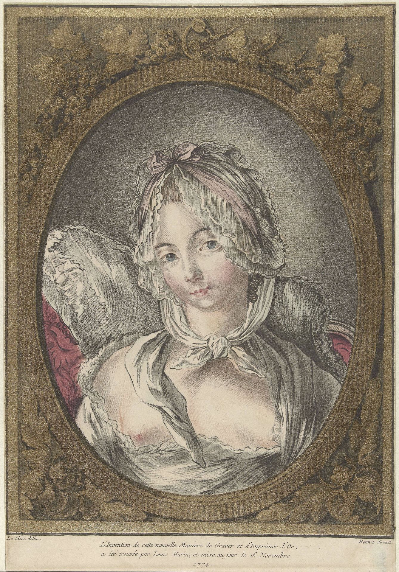 Buste van een jonge vrouw met een mutsje by Louis Marin Bonnet
