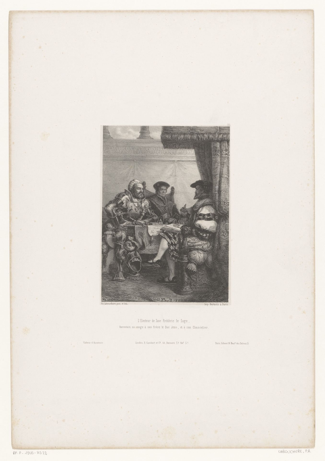 Keurvorst Frederik III van Saksen vertelt een droom aan zijn broer en zijn kanselier by Pierre Antoine Labouchère