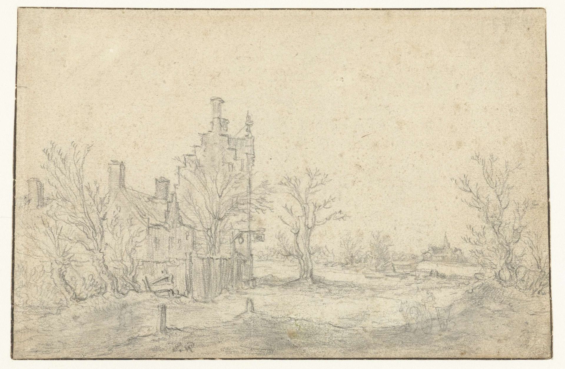 Hoog gebouw in een landschap by Salomon van Ruysdael