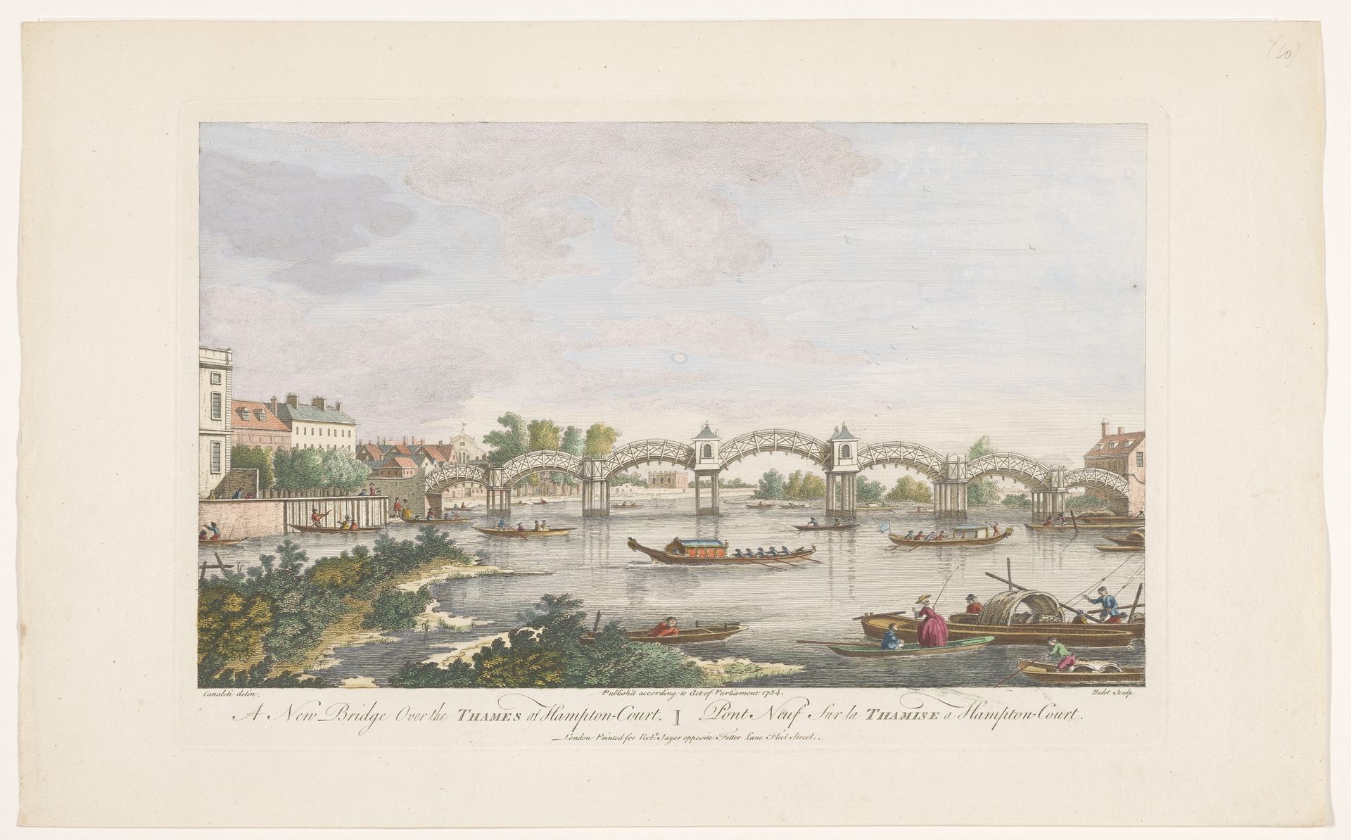 Gezicht op de Hampton Court Bridge over de rivier de Theems tussen Hampton en East Molesey by Robert Sayer