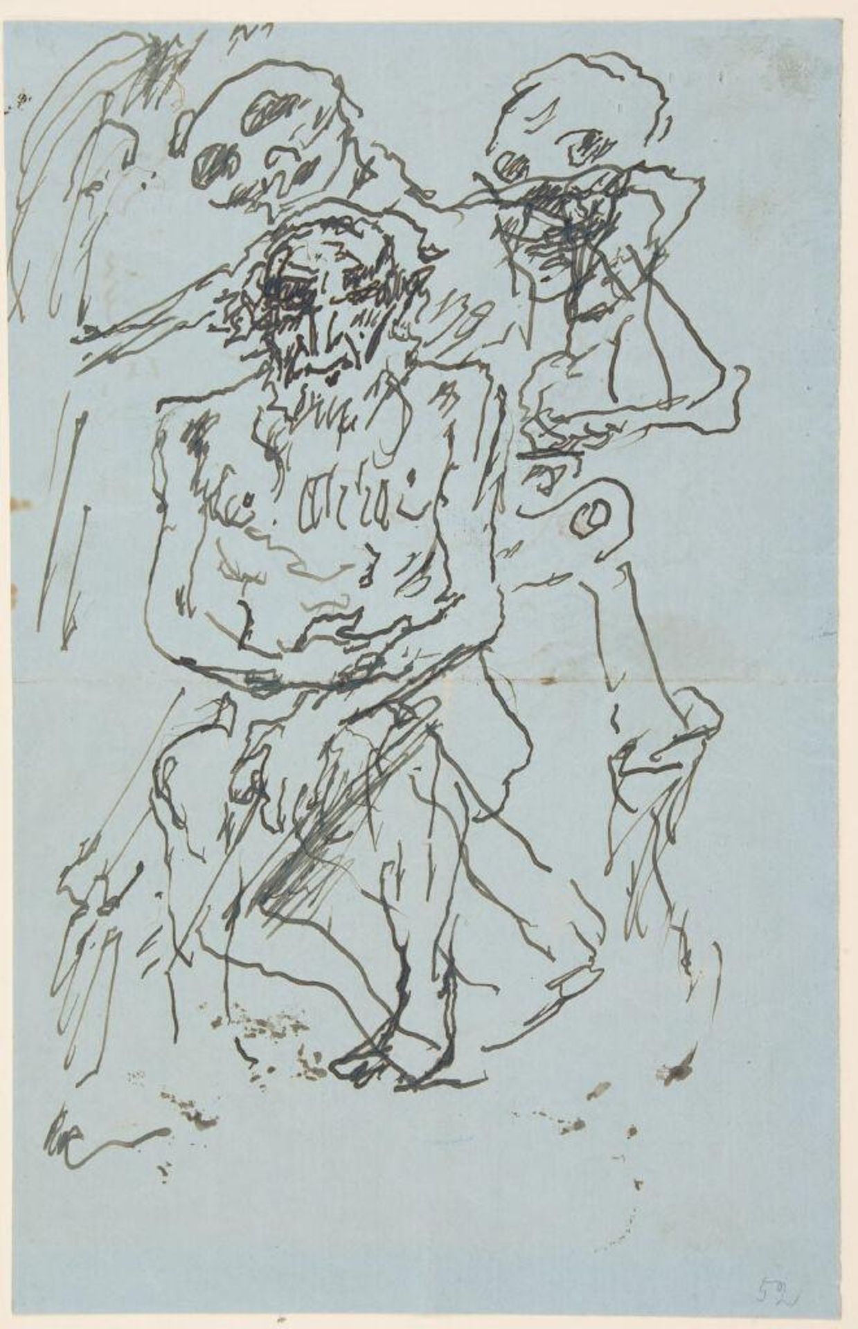 Old Man with Two Skeletons; verso: Untitled [Head] by Lovis Corinth