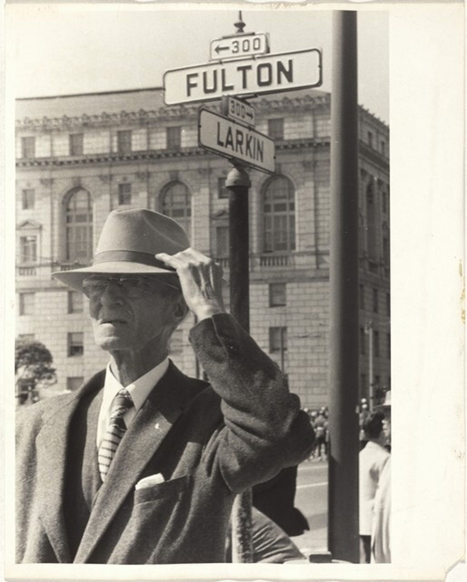 Man at corner of Fulton and Larkin--San Francisco by Robert Frank