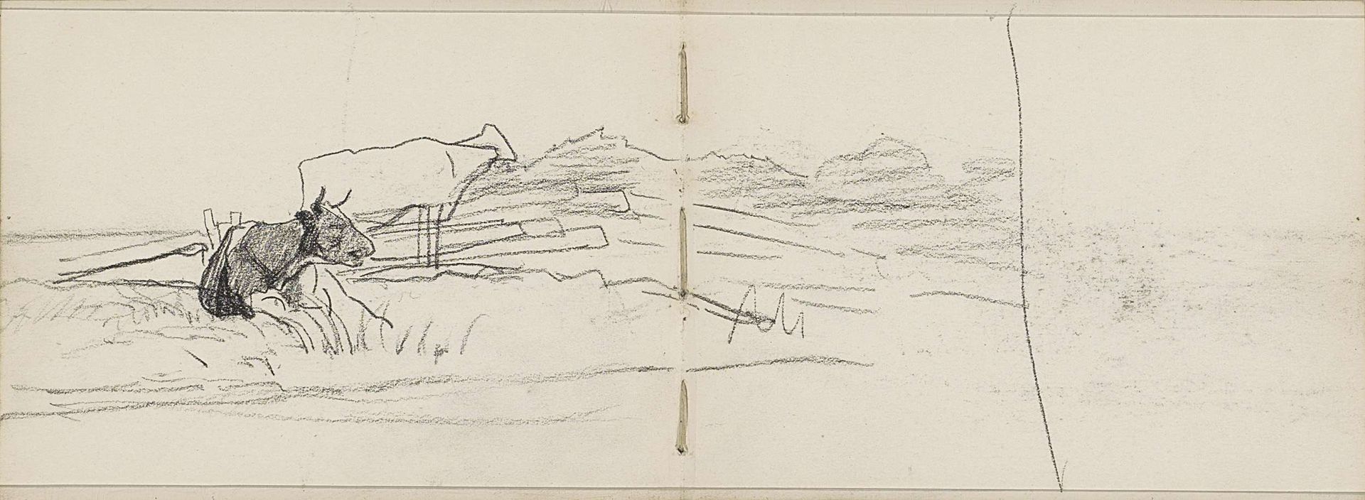 Liggende en staande koe in een weiland by Anton Mauve