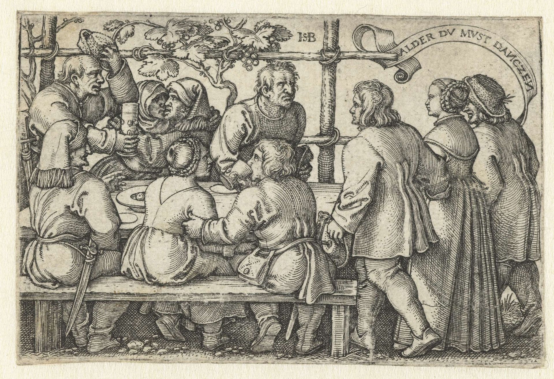 Boeren aan een feestmaal by Sebald Beham