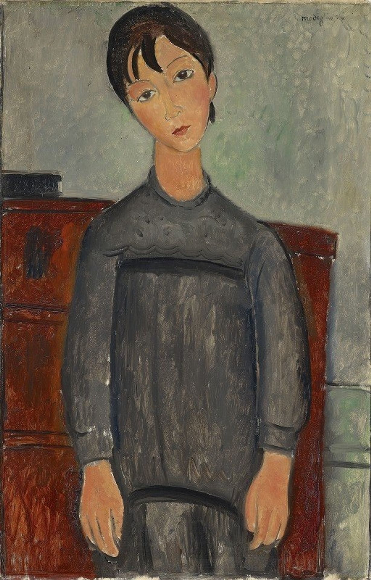 Girl Standing In Black Pinafore by Amedeo Modigliani