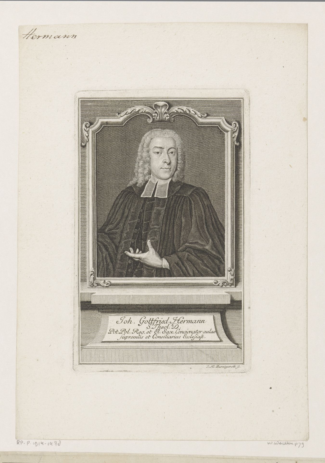 Portret van Johann Gottfried Hermann by Johann Martin Bernigeroth