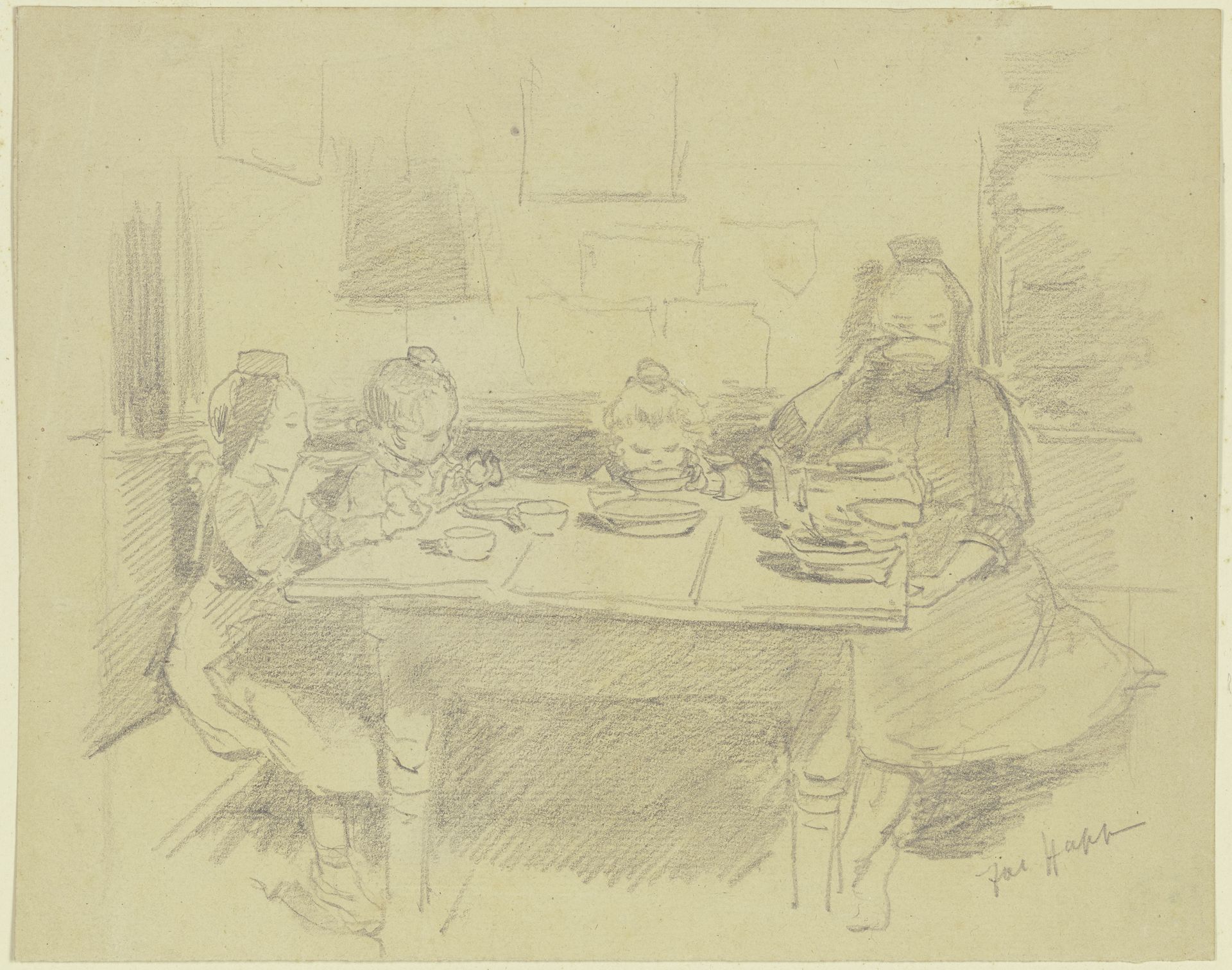 Vier Schwälmer Kinder am Tisch by Jacob Happ