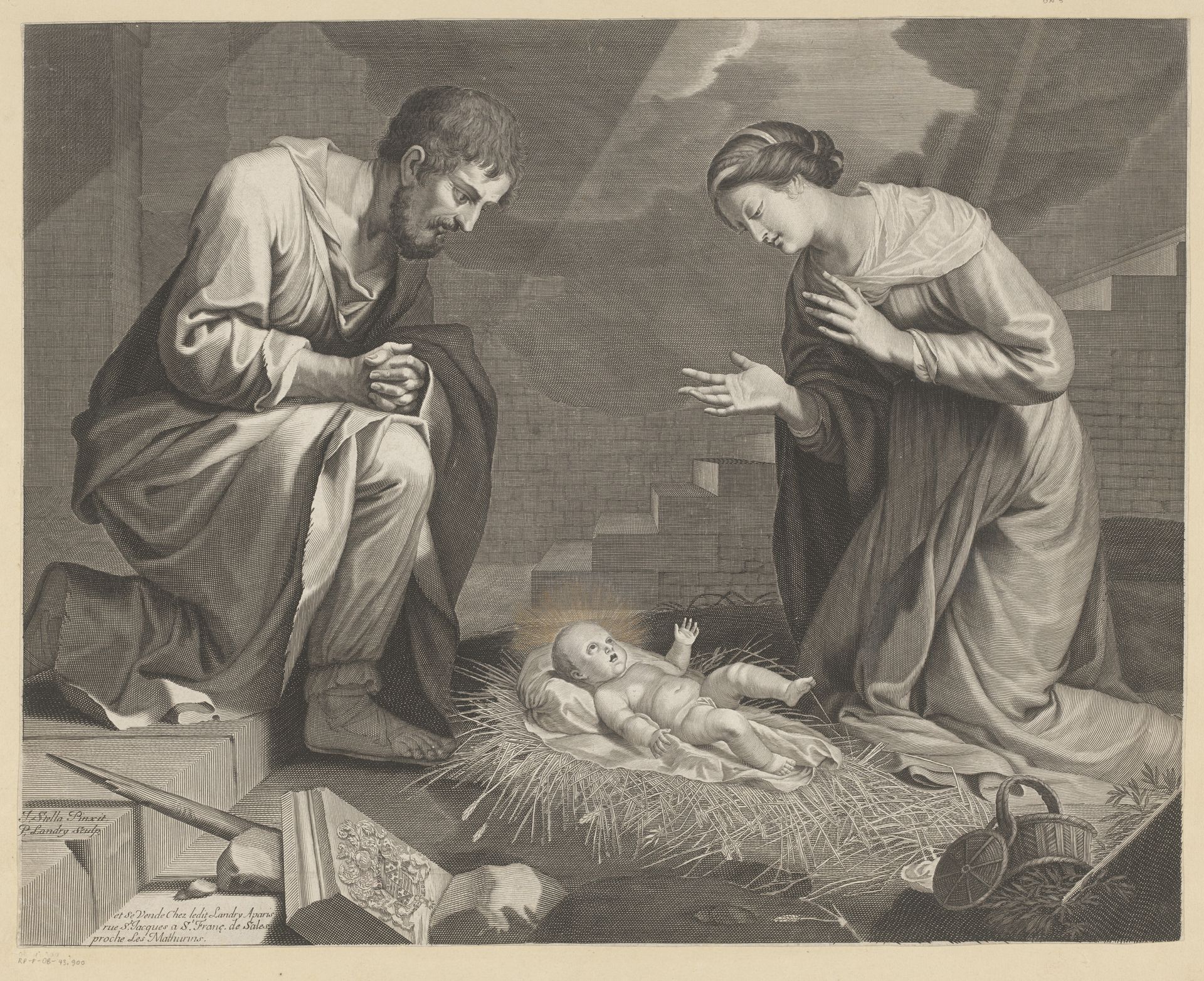 Maria en Jozef in aanbidding voor het Christuskind by Pierre Landry
