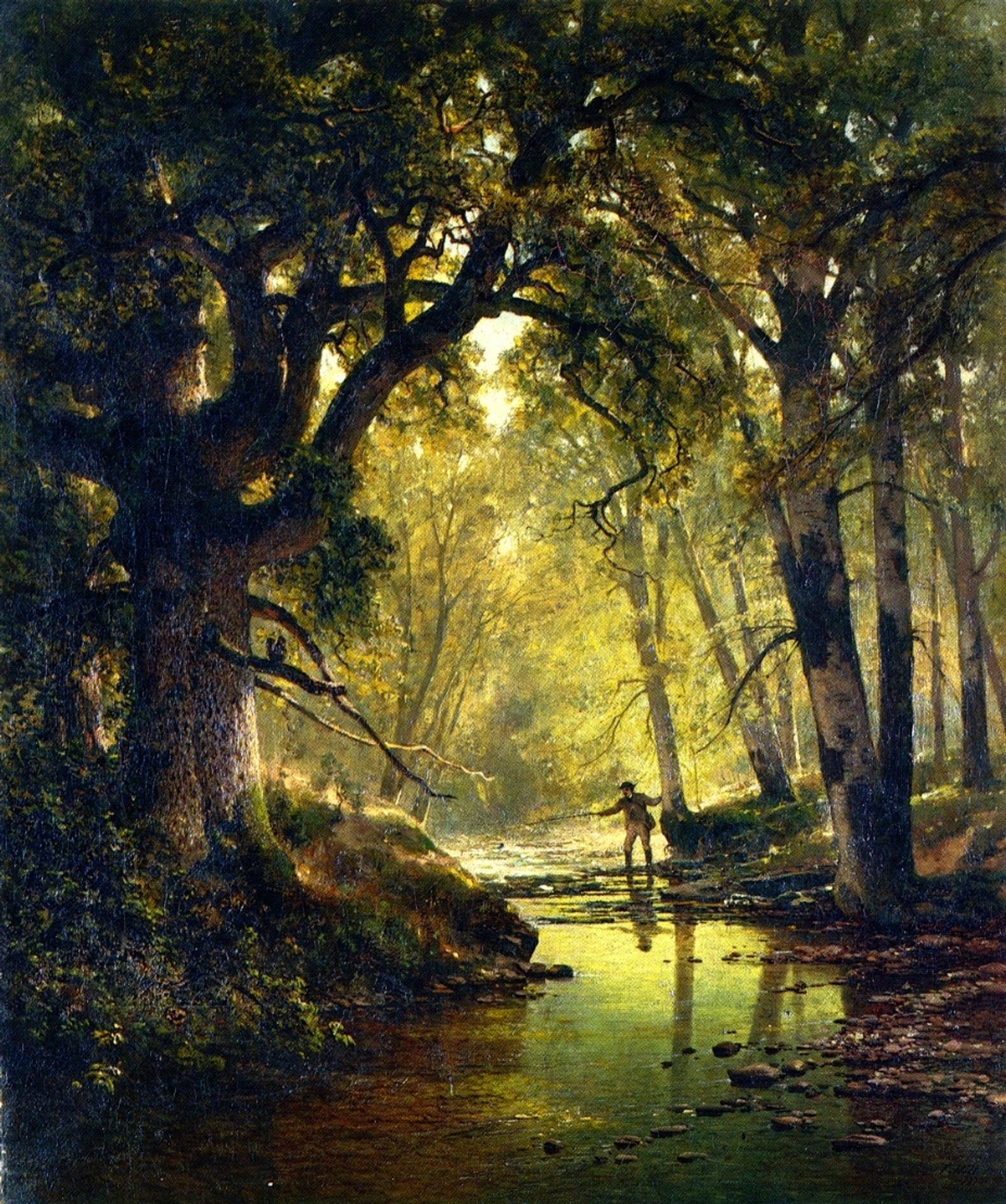 Angler in a Forest Interior by Thomas Hill