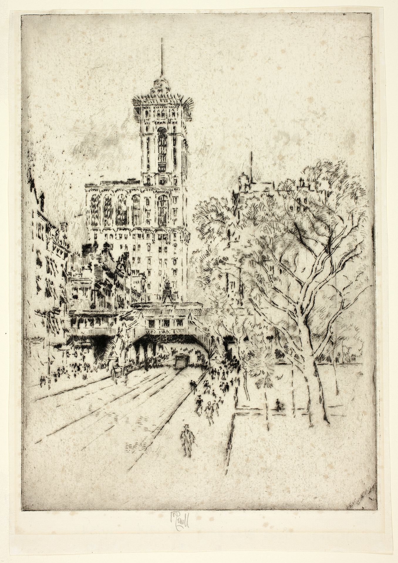 Times Building and 42nd Street by Joseph Pennell