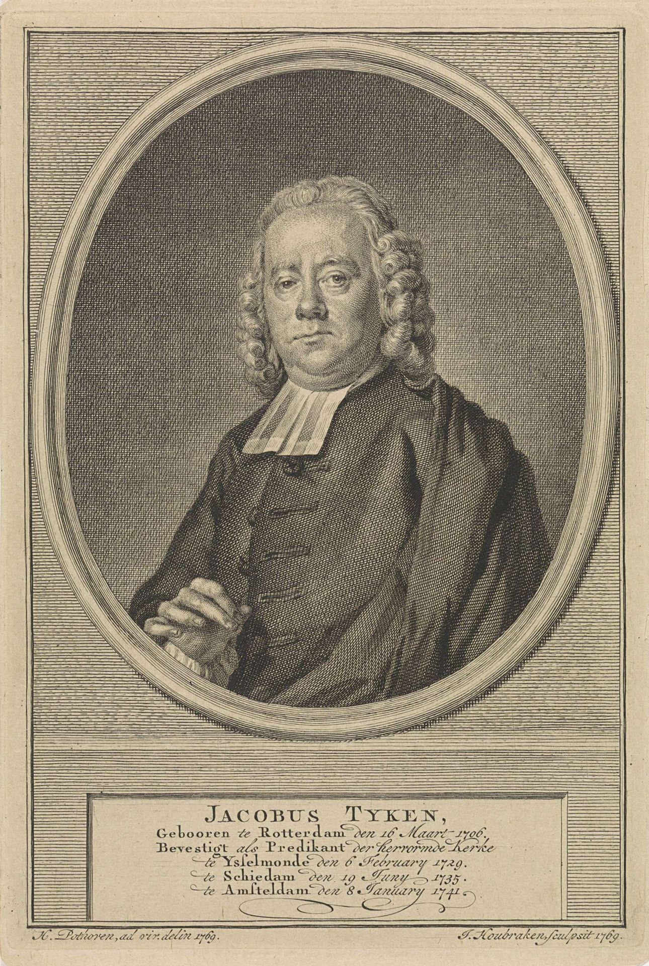 Portret van Jacobus Tijken by Jacob Houbraken