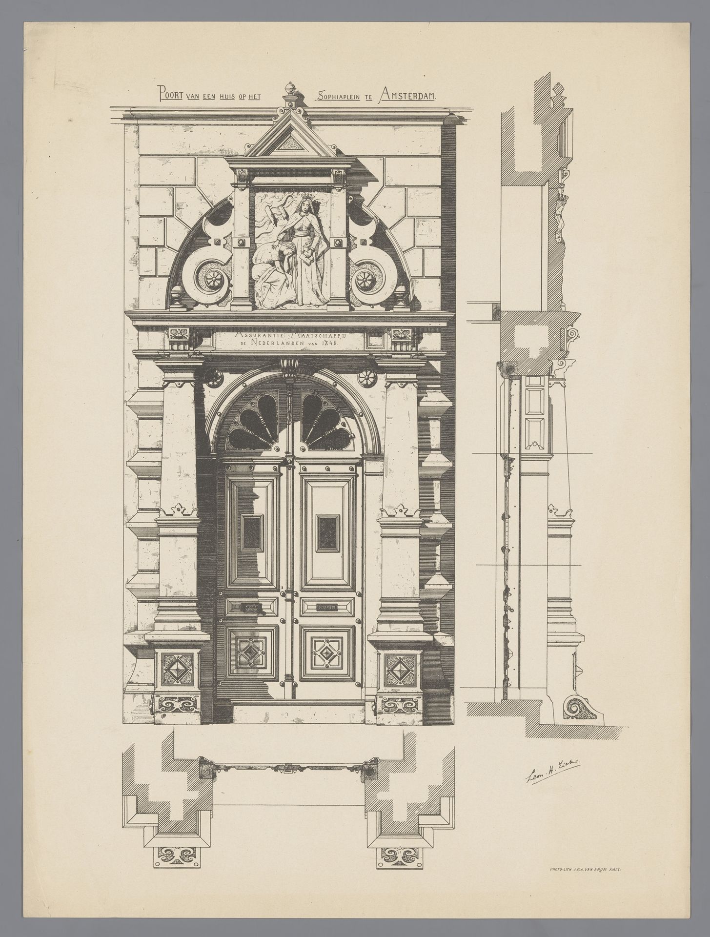 Poortontwerp voor het pand van verzekeringsbedrijf De Nederlanden van 1845 by Johannes Georg Jacobus van Arum