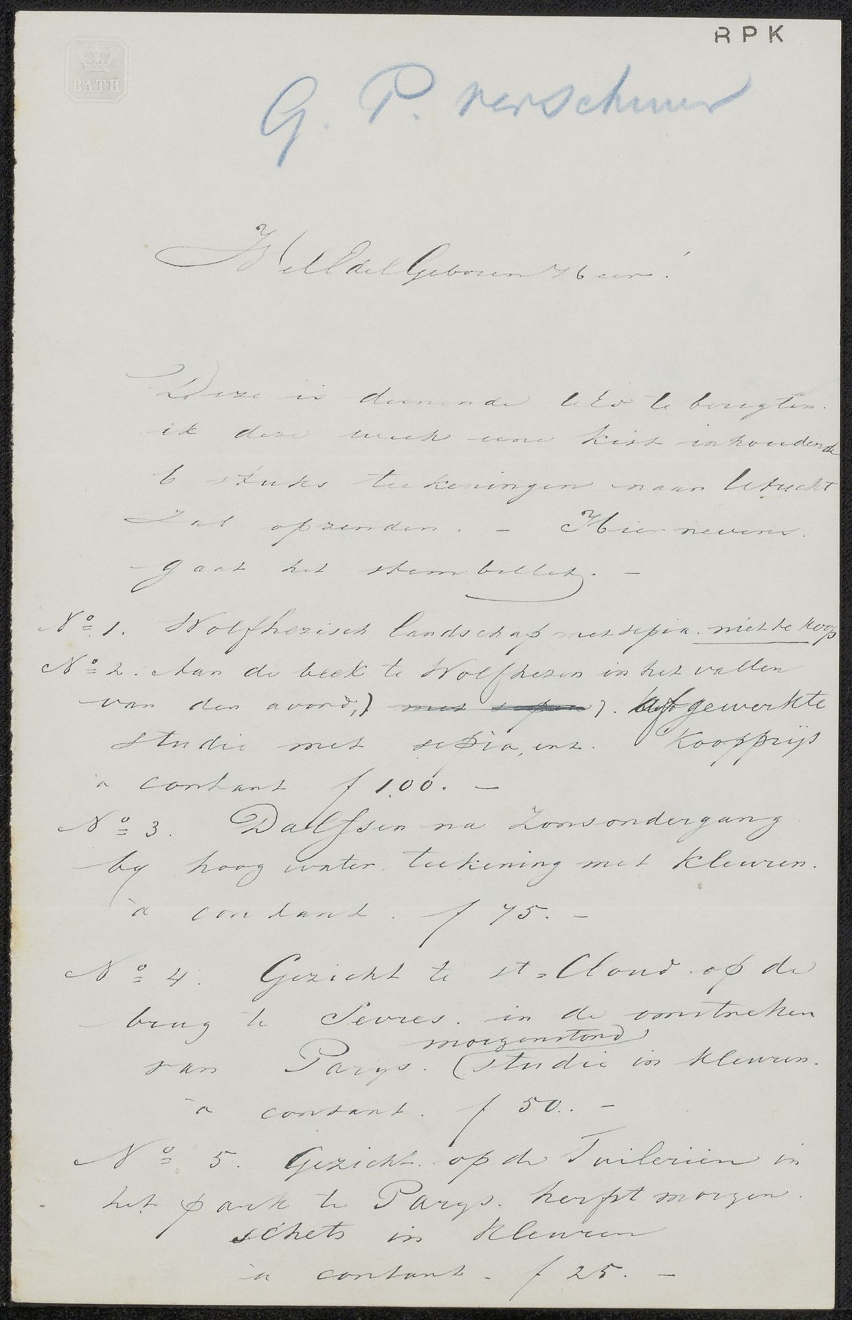 Brief aan anoniem by Gerrit Pieter Verschuur