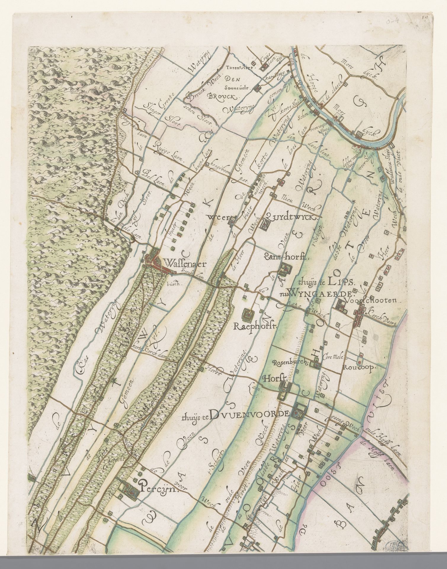 Deel van een kaart van het Hoogheemraadschap van Rijnland, met Wassenaar en omgeving by Floris Balthasarsz van Berckenrode
