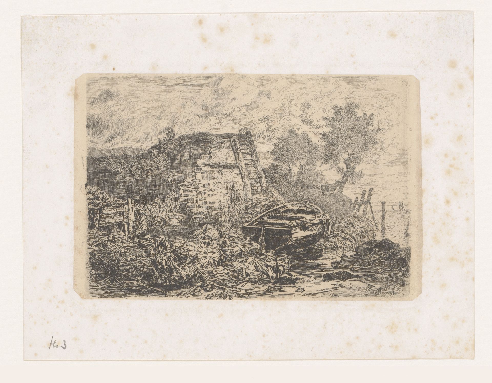 Roeiboot op de wal bij een ruïne by Lambert Jacquelart