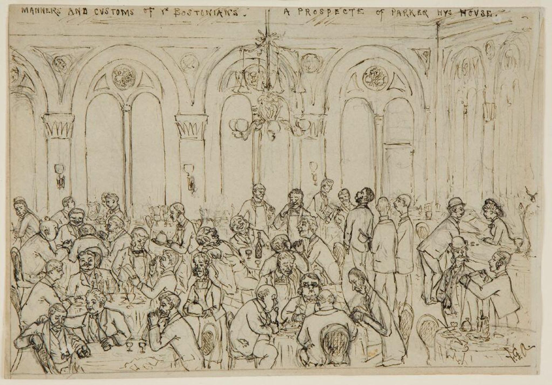 A Prospecte of Parker Hys House, from "Manners and Customs of Ye Bostonians" by Francis Gilbert Attwood