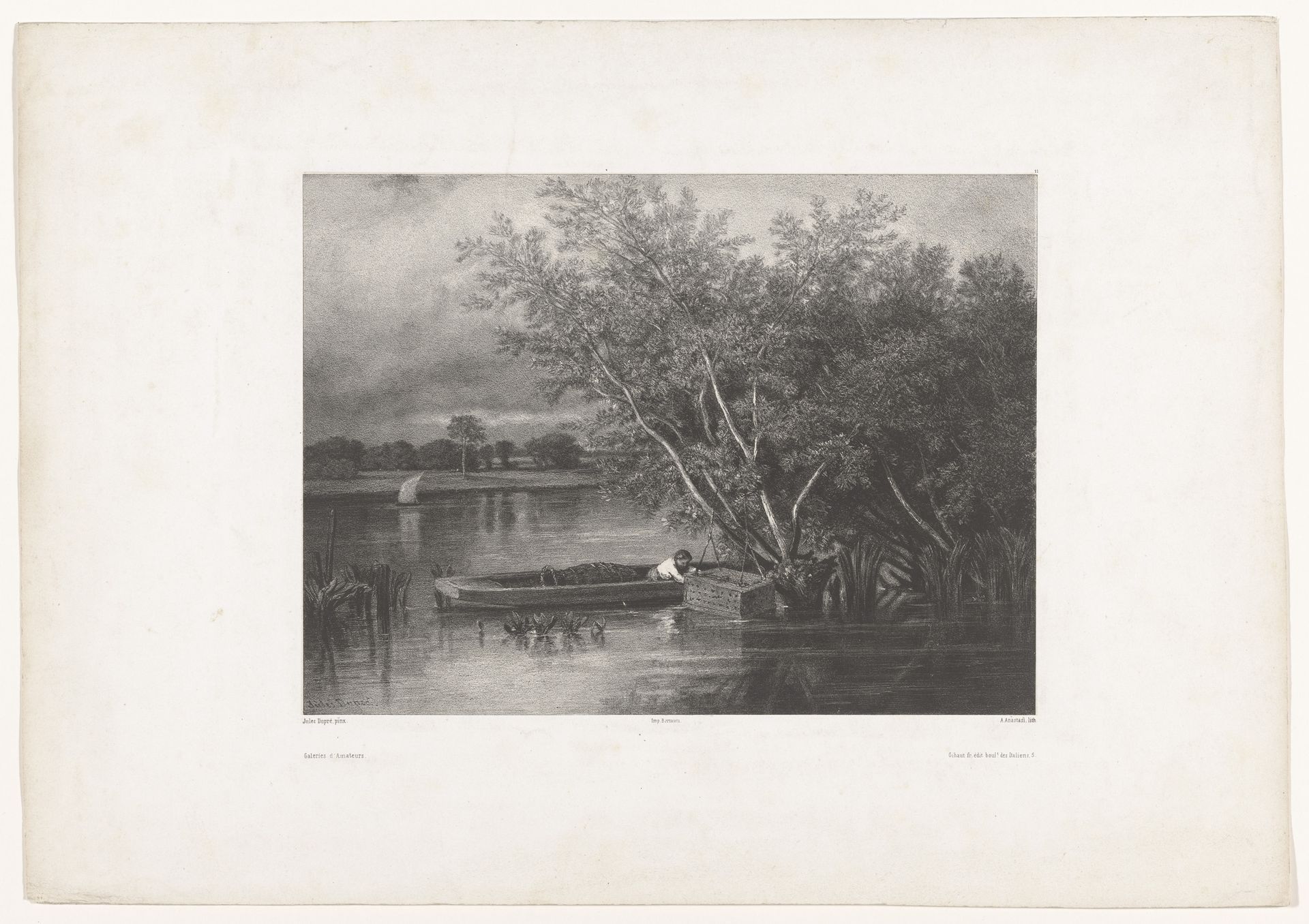 Rivierlandschap met visser in boot by Auguste Paul Charles Anastasi