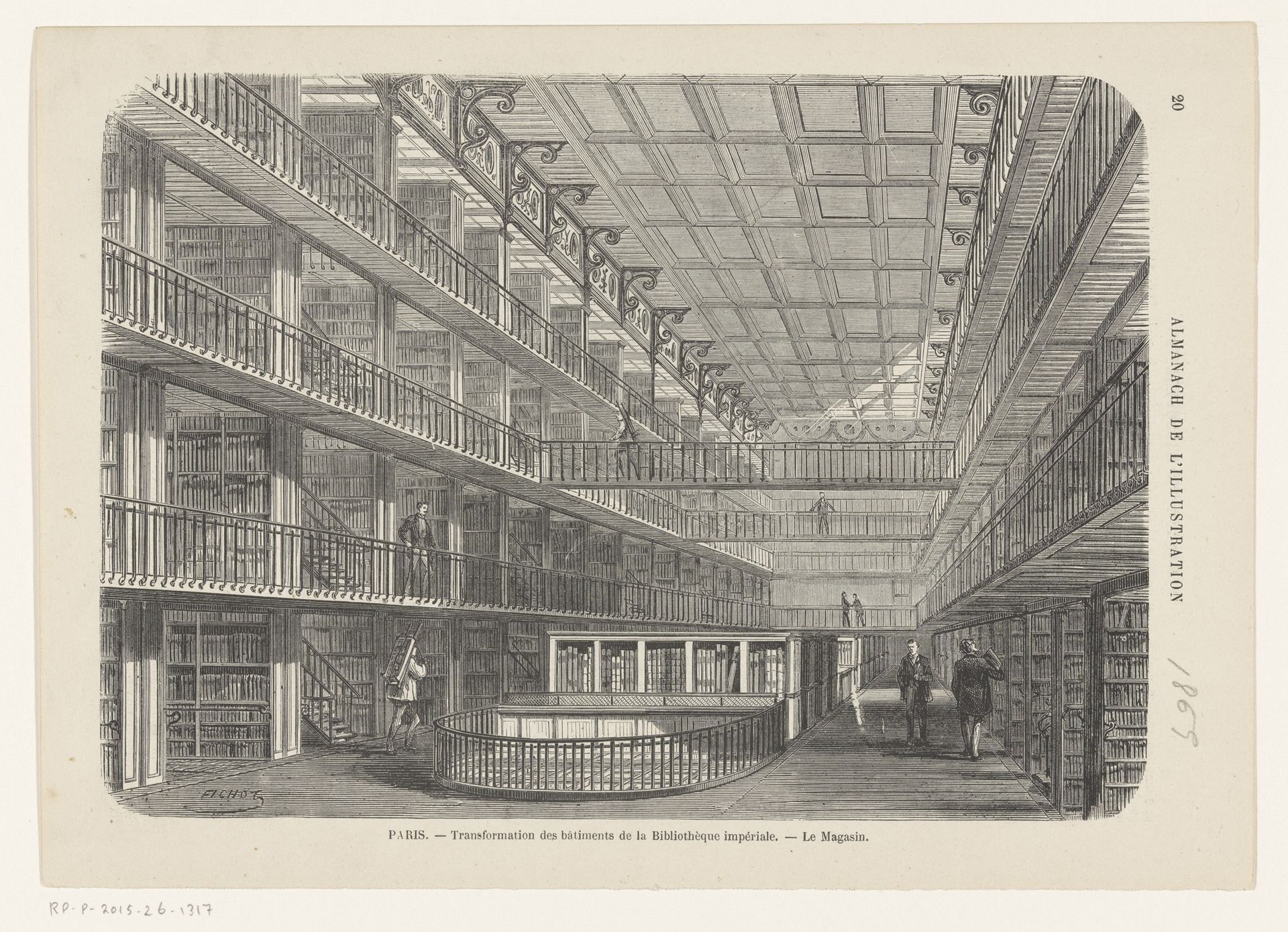 Interieur van de Bibliothèque impériale te Parijs by Charles Fichot
