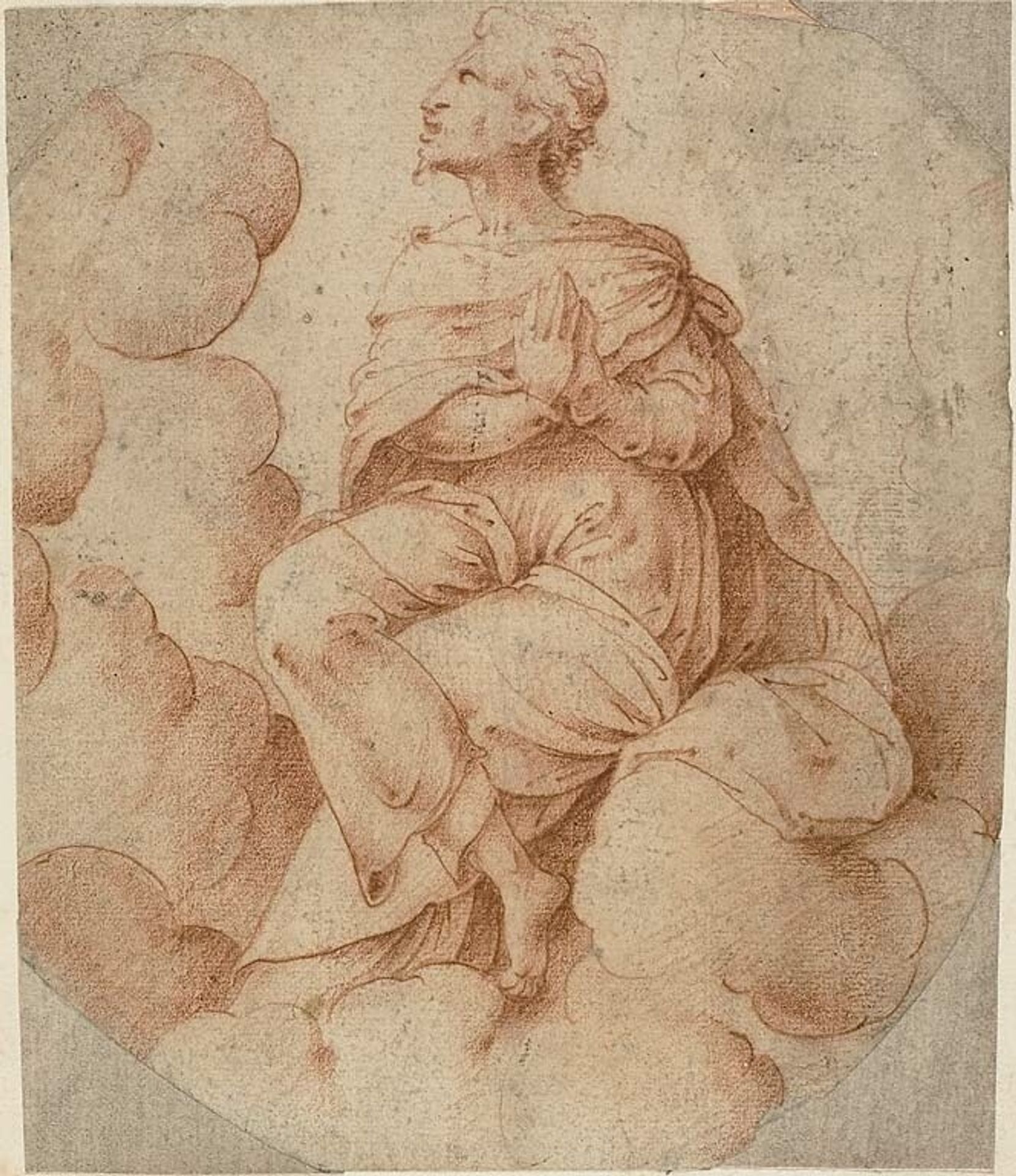 Man with Hands in Prayer, Seated in Clouds by Anonymous