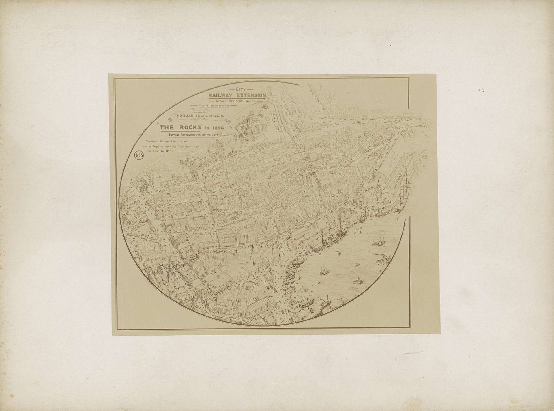 Fotoreproductie van (vermoedelijk) een prent van een plattegrond met een geplande stadsuitbreiding ('The Rocks') van Sydney in 1894 by Anonymous