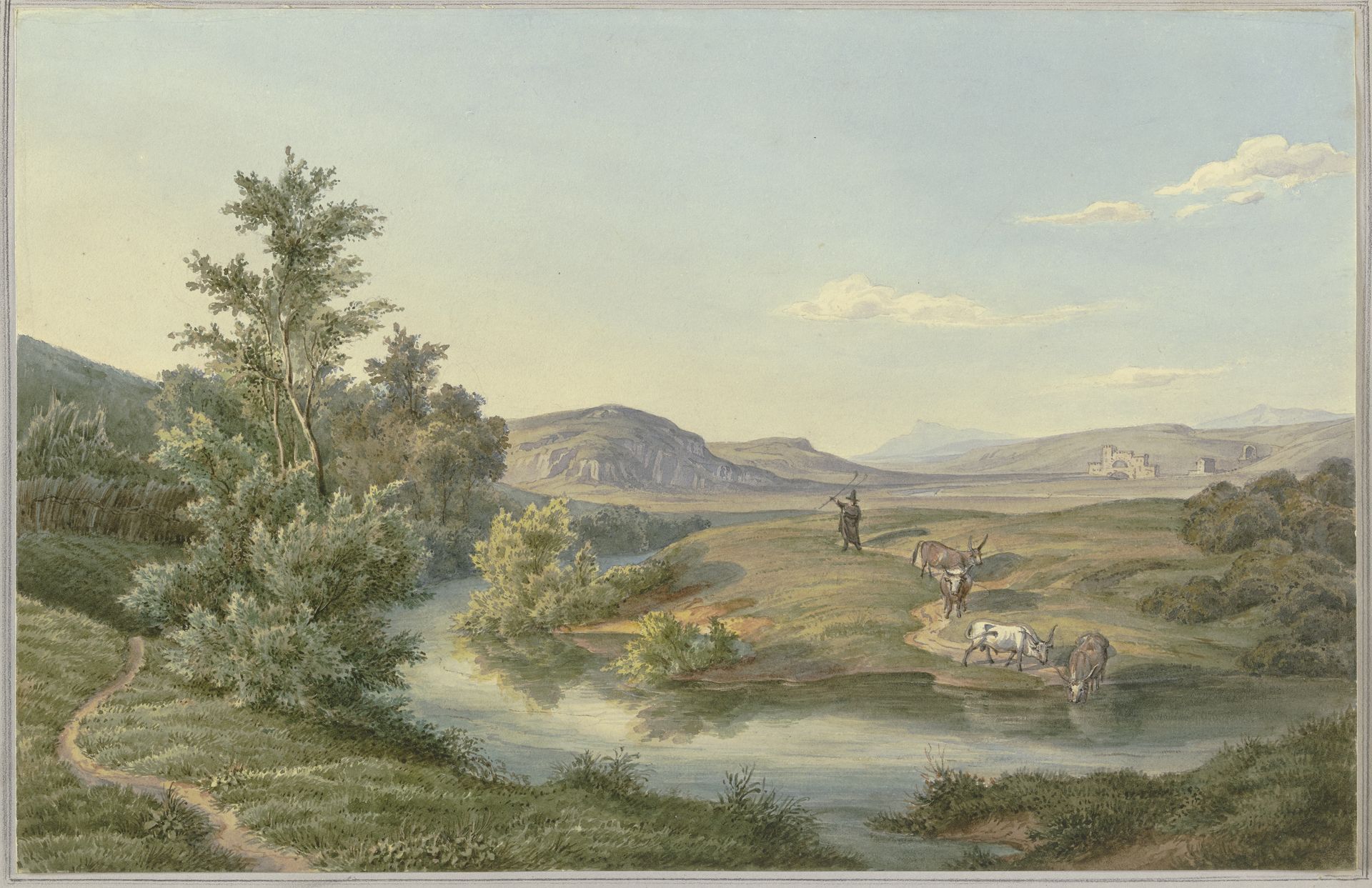 Landschaft mit weidenden Stieren by Christian Meichelt
