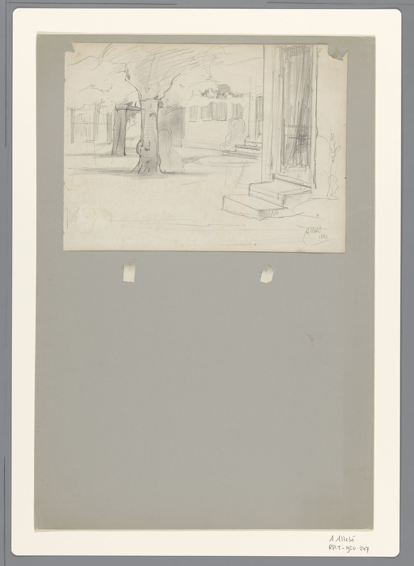 Binnenplaats met bomen by August Allebé