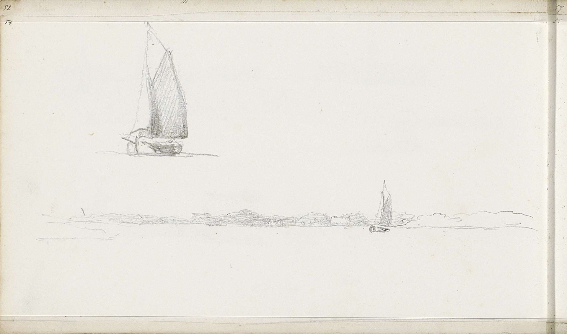Zeilboot voor een kust by Petrus Johannes Schotel