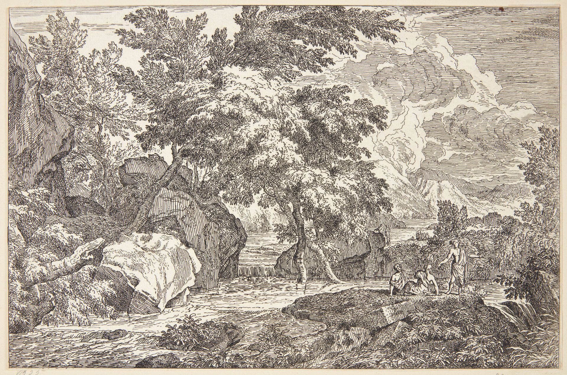 Arkadisk landskab med en flod by Abraham Genoels