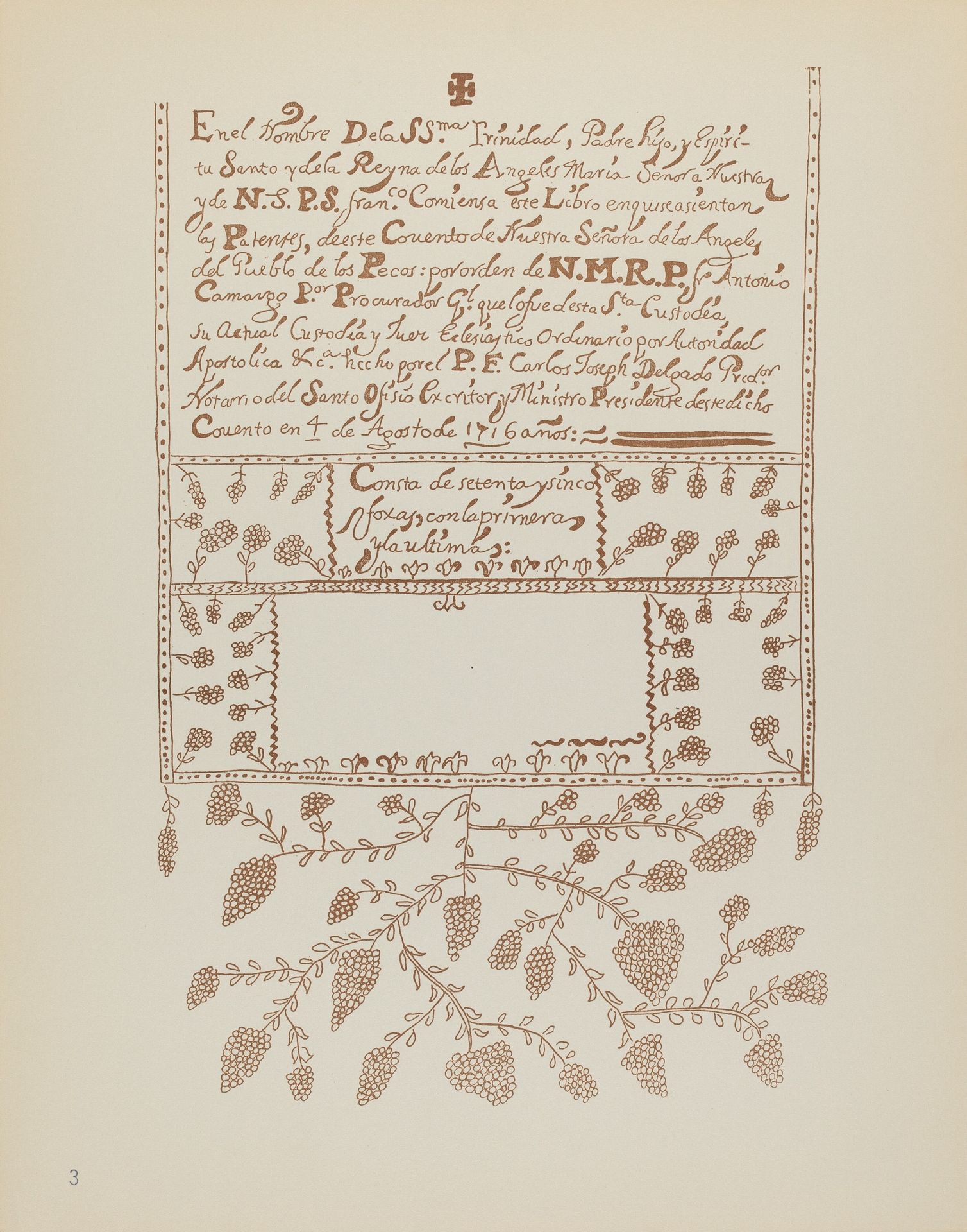Plate 3: Pecos Book of Visitations: From Portfolio "Spanish Colonial Designs of New Mexico" by Anonymous